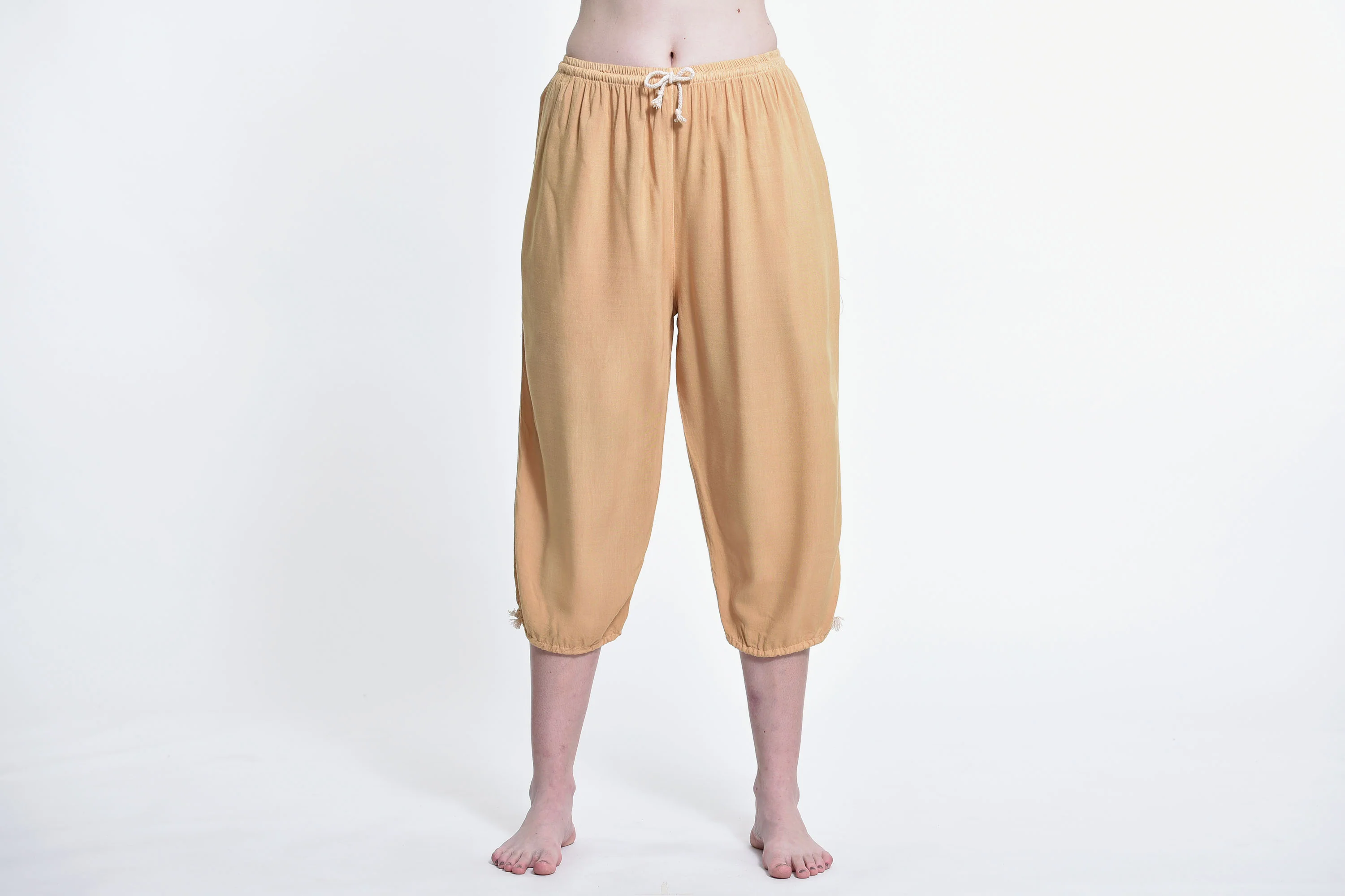 Women's Drawstring Yoga Massage Cropped Pants in Cream