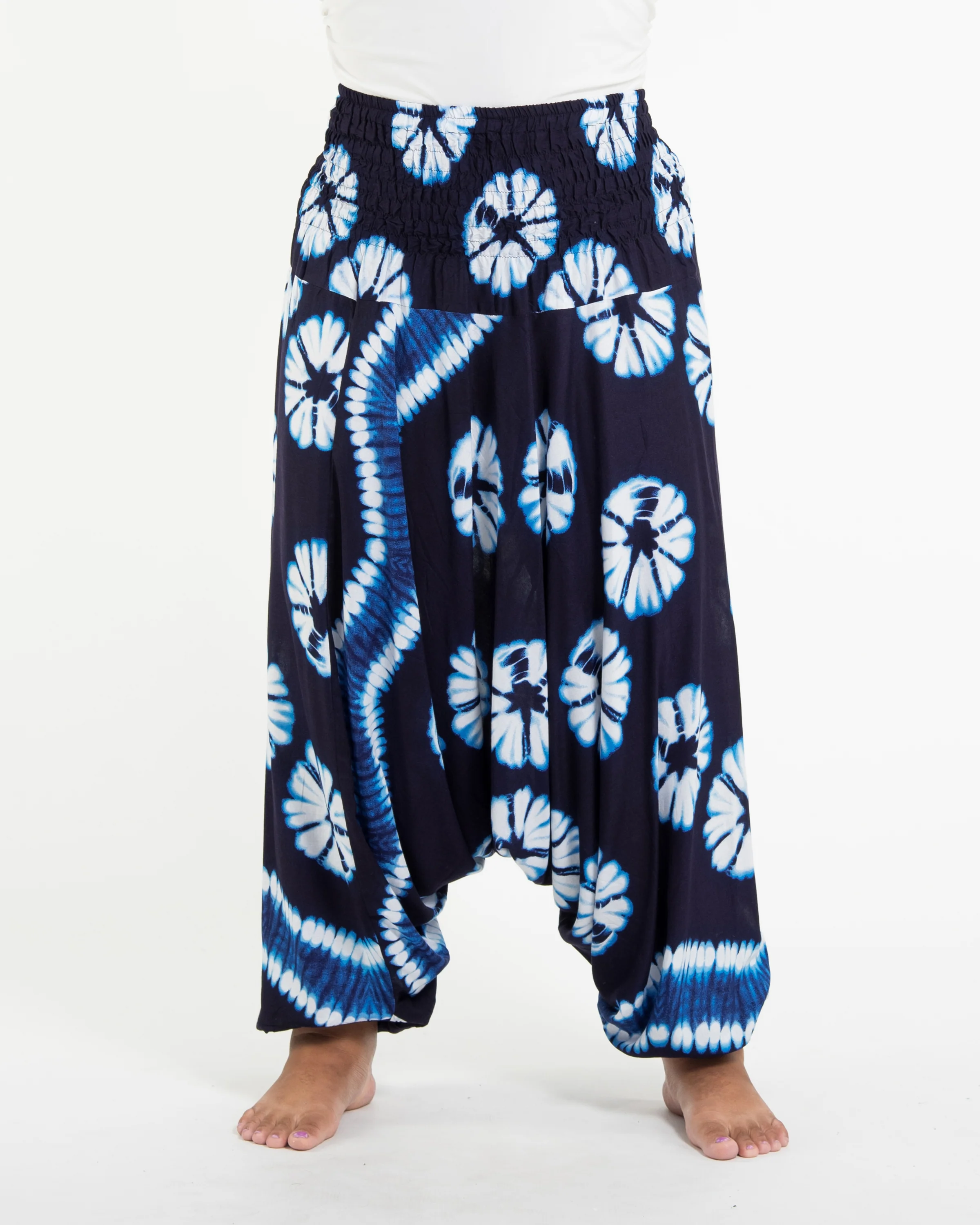 Plus Size Tie Dye 2-in-1 Jumpsuit Harem Pants in Indigo