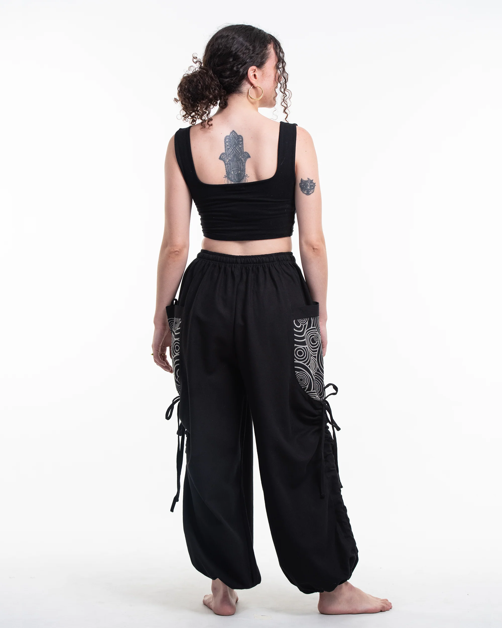 1645-Women-s-Cotton-Pants-with-Swirls-Prints-Pocket-in-Black-4.webp Women's Cotton Pants with Swirls Prints Pocket in Black