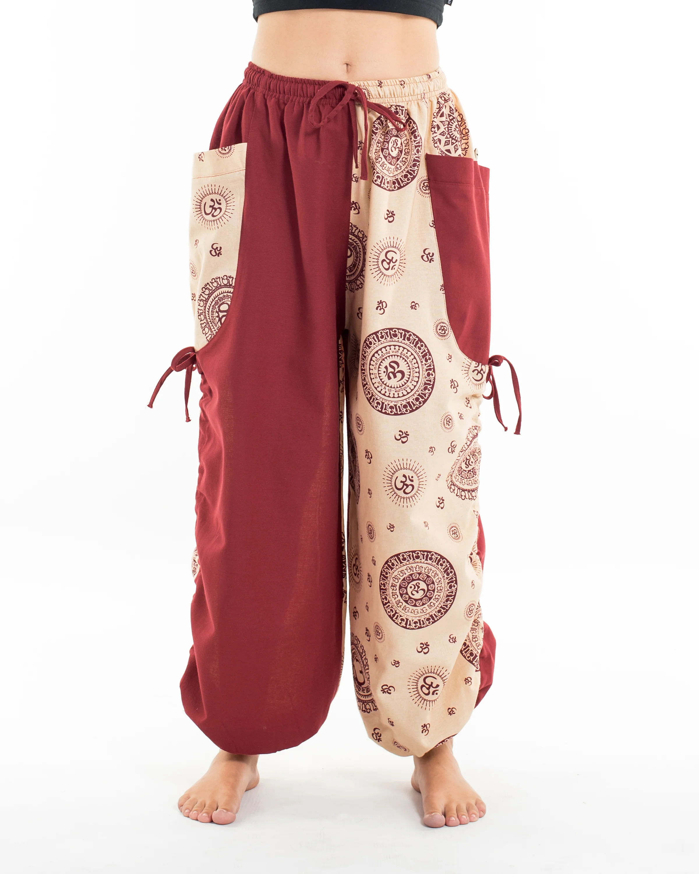 1648-Two-Tone-Om-Prints-Women-s-Cotton-Pants-in-Cream-2.webp Two Tone Om Prints Women's Cotton Pants in Cream