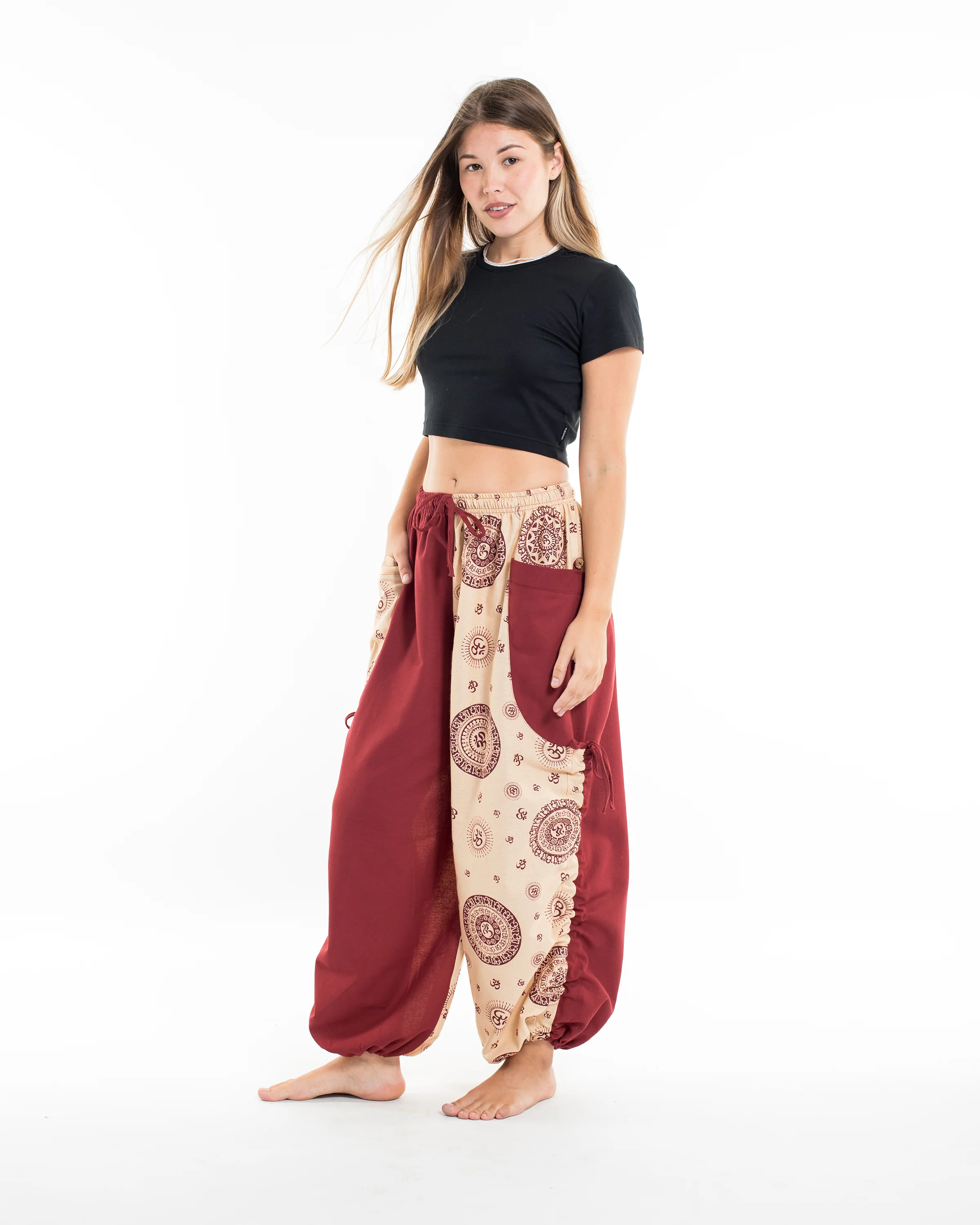 1648-Two-Tone-Om-Prints-Women-s-Cotton-Pants-in-Cream-3.webp Two Tone Om Prints Women's Cotton Pants in Cream