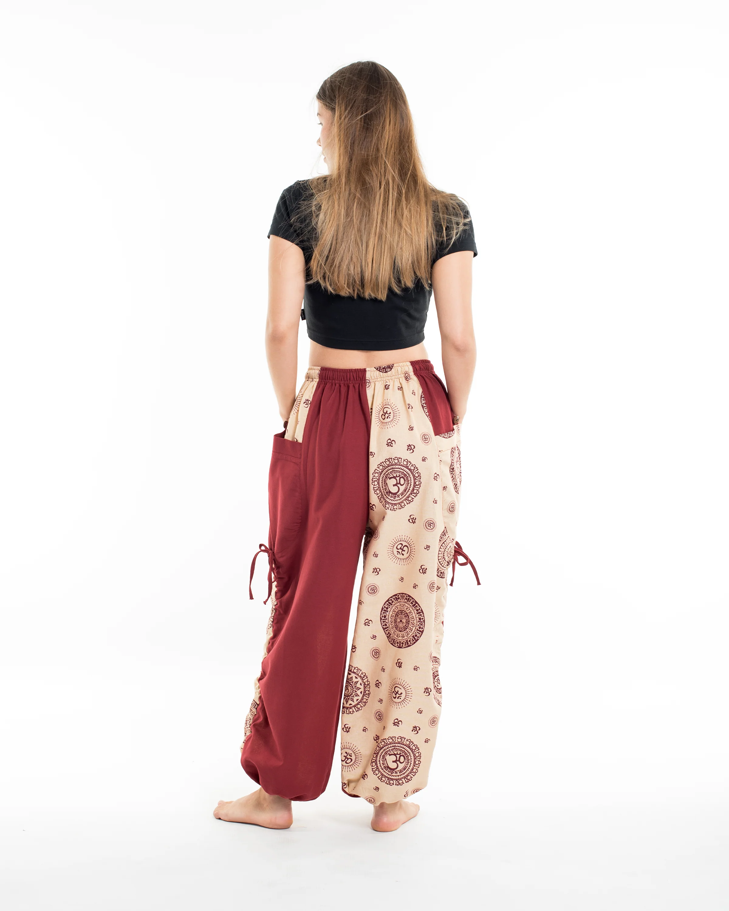 1648-Two-Tone-Om-Prints-Women-s-Cotton-Pants-in-Cream-4.webp Two Tone Om Prints Women's Cotton Pants in Cream