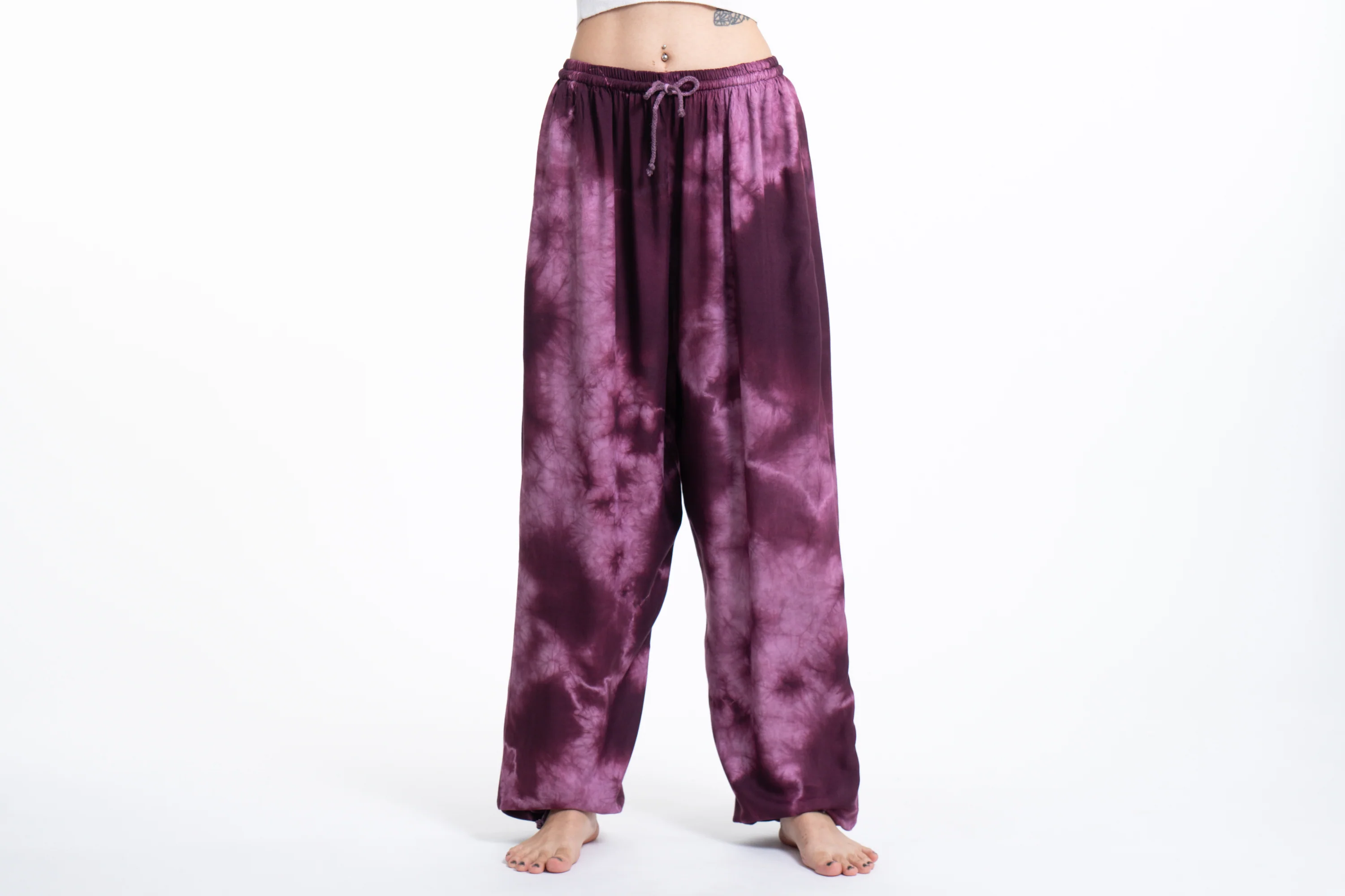 Tie Dye Drawstring Women's Yoga Massage Pants in Dark Purple