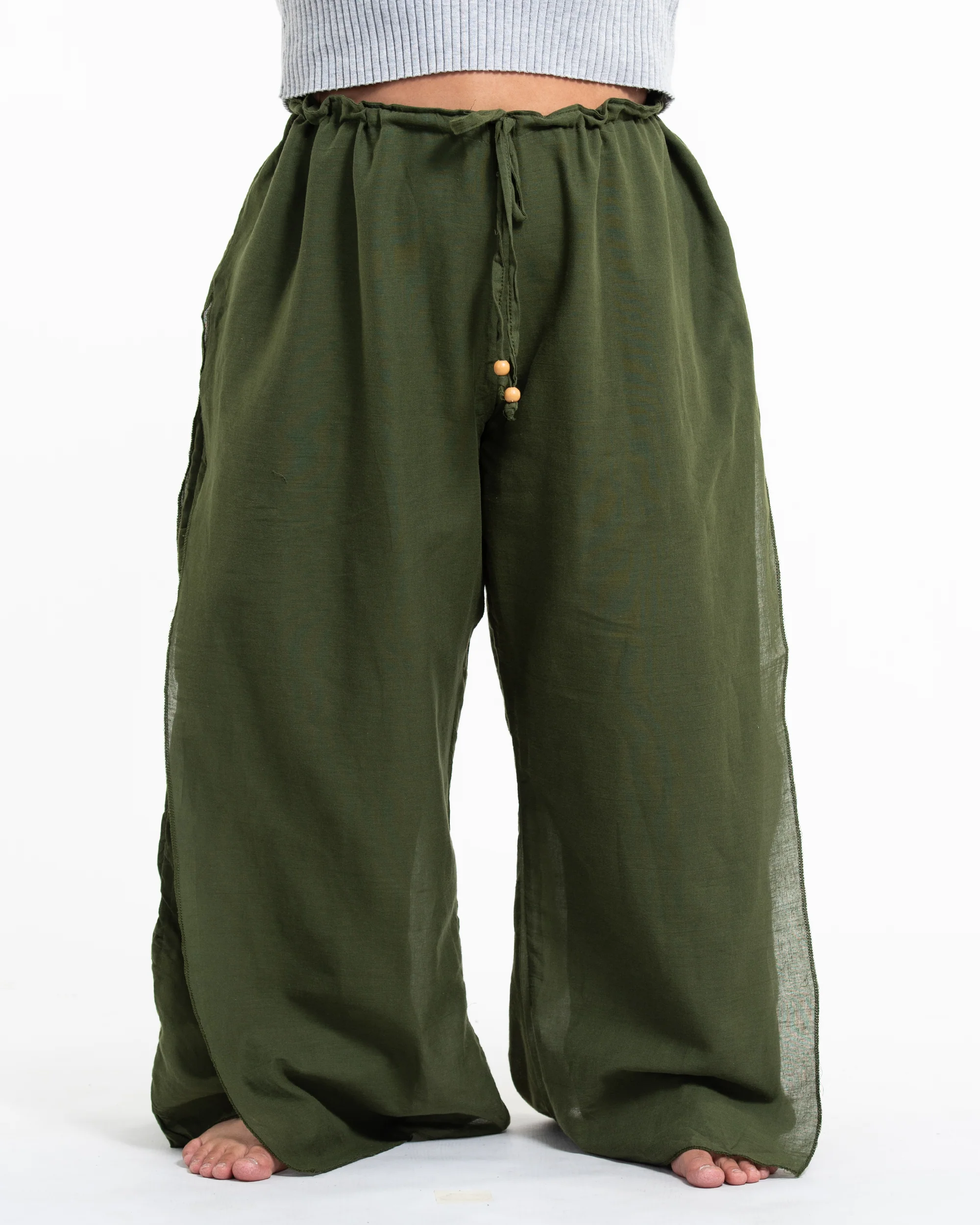 Plus Size Women's Thai Harem Double Layers Palazzo Pants in Solid Green