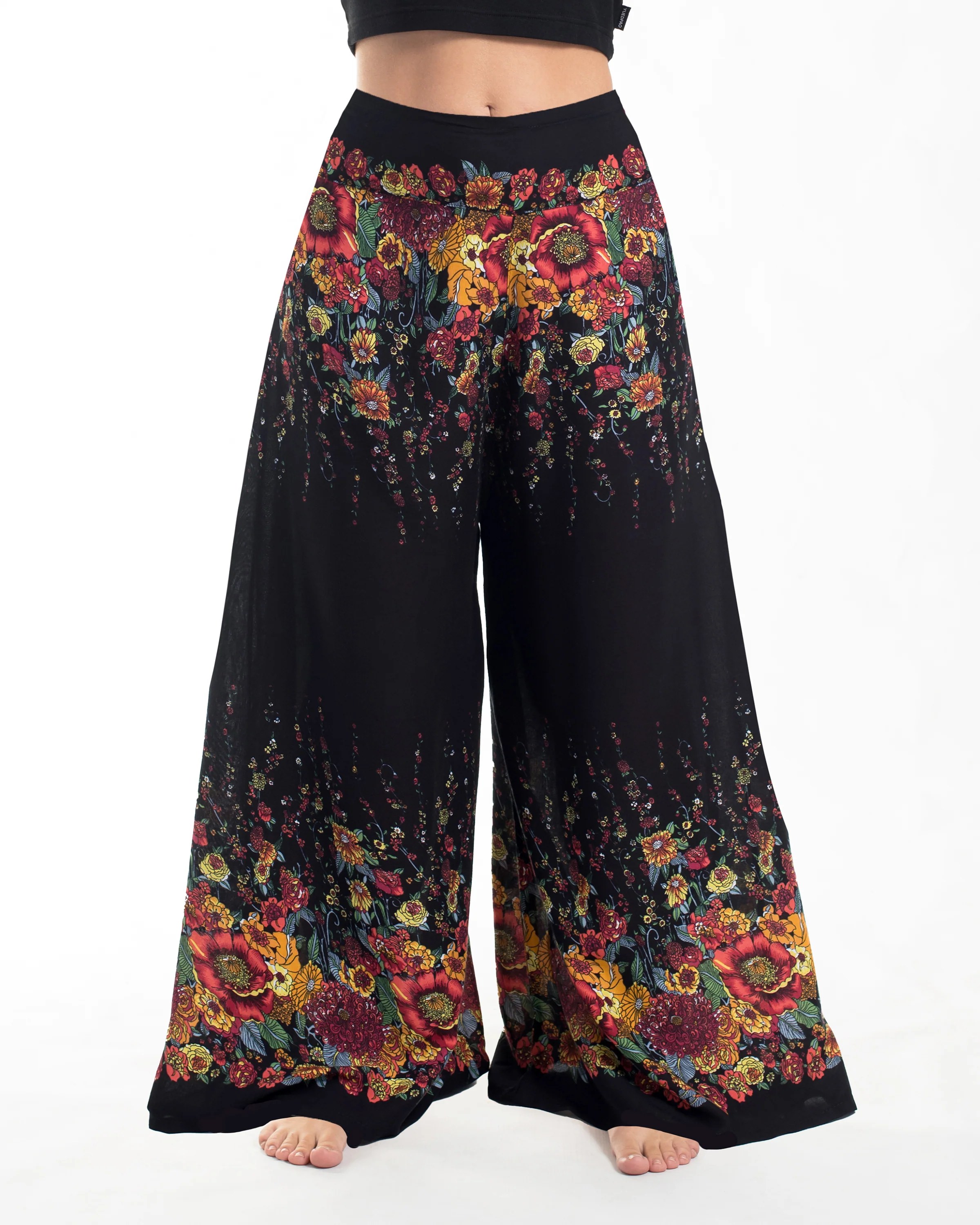 Floral Palazzo Style Harem Pants in Black
