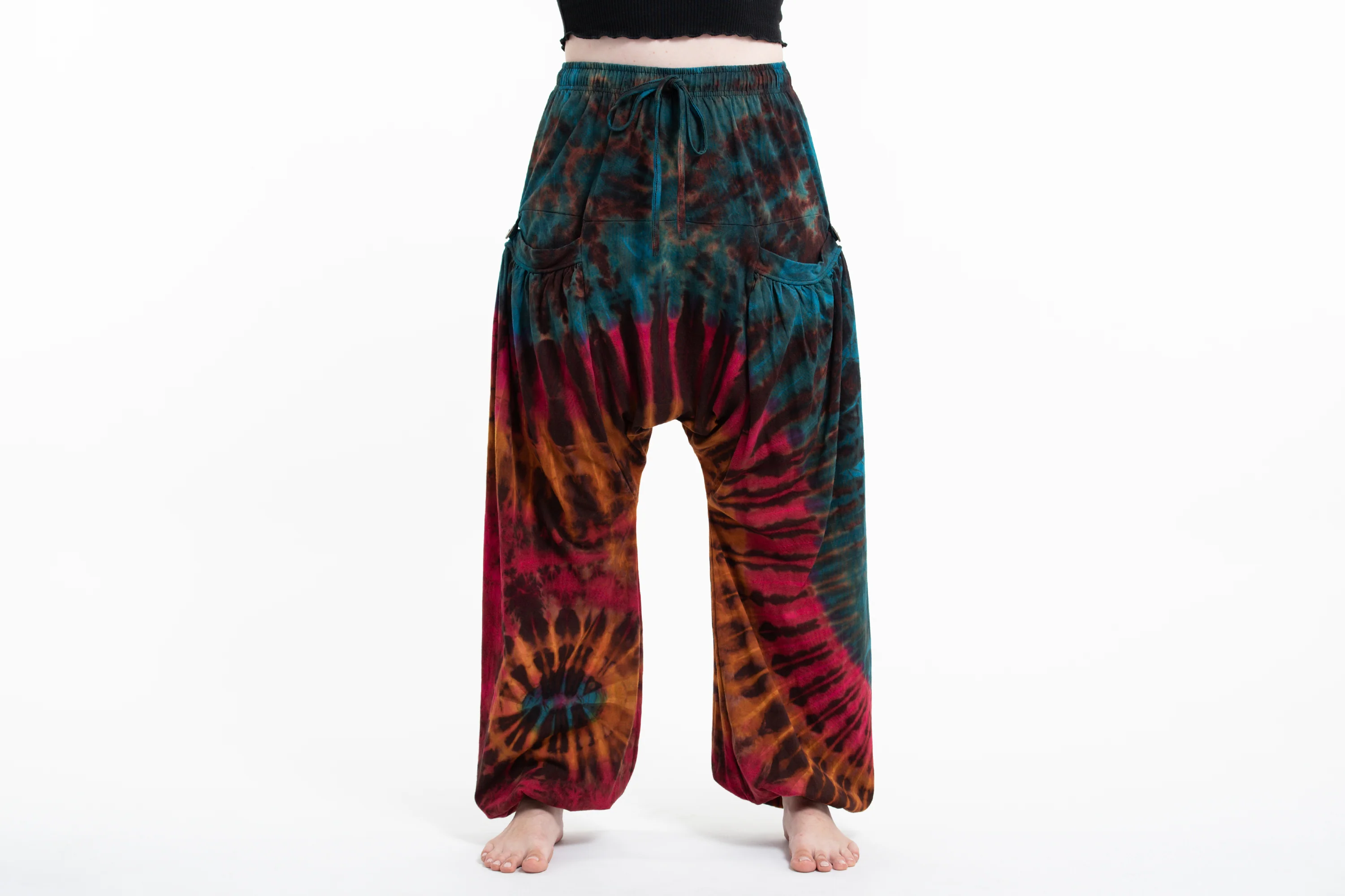 Tie Dye Cotton Women Harem Pants in Blue Brown
