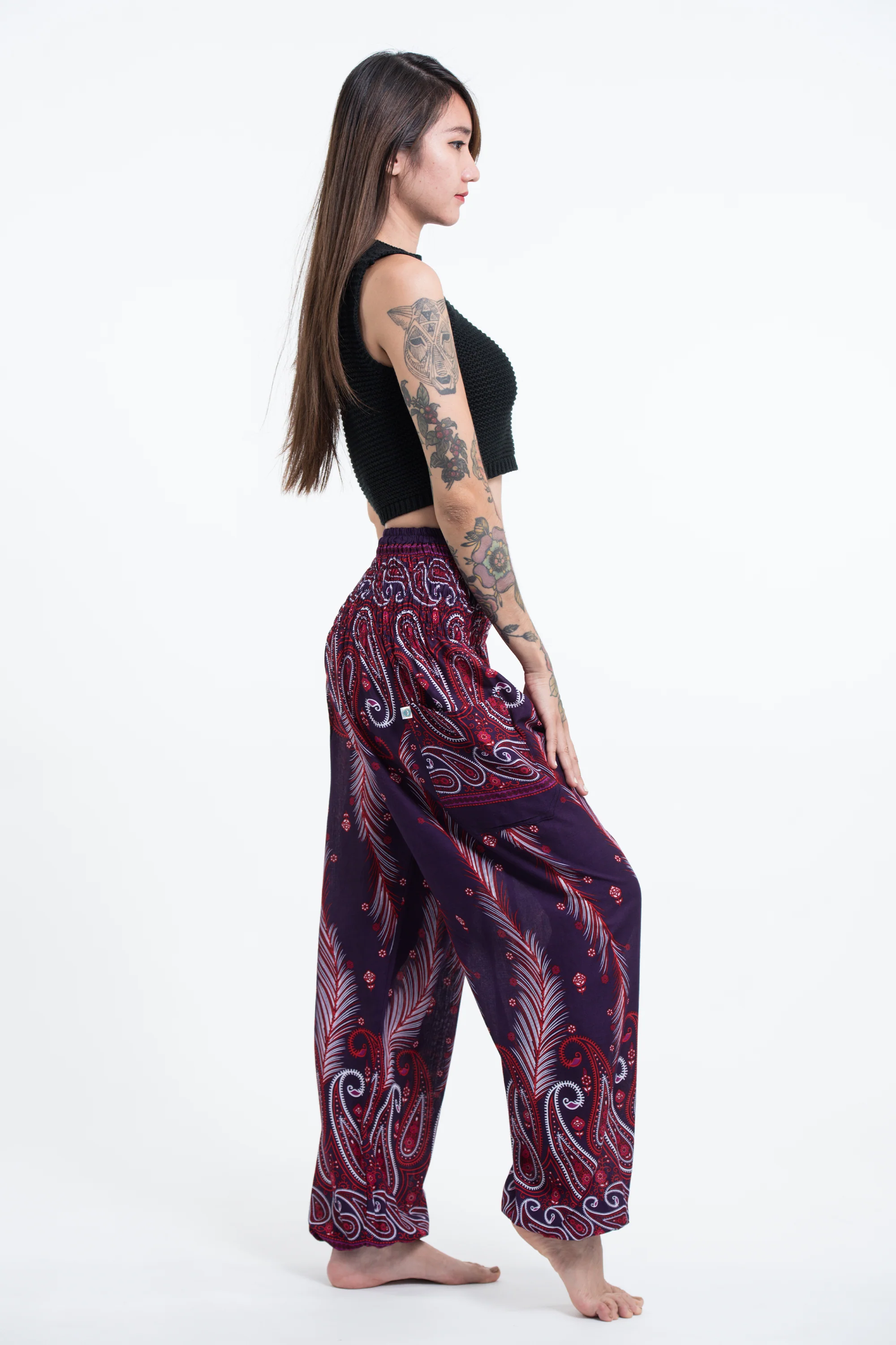 1658-Paisley-Feathers-Women-s-Harem-Pants-in-Purple-3.webp Paisley Feathers Women's Harem Pants in Purple