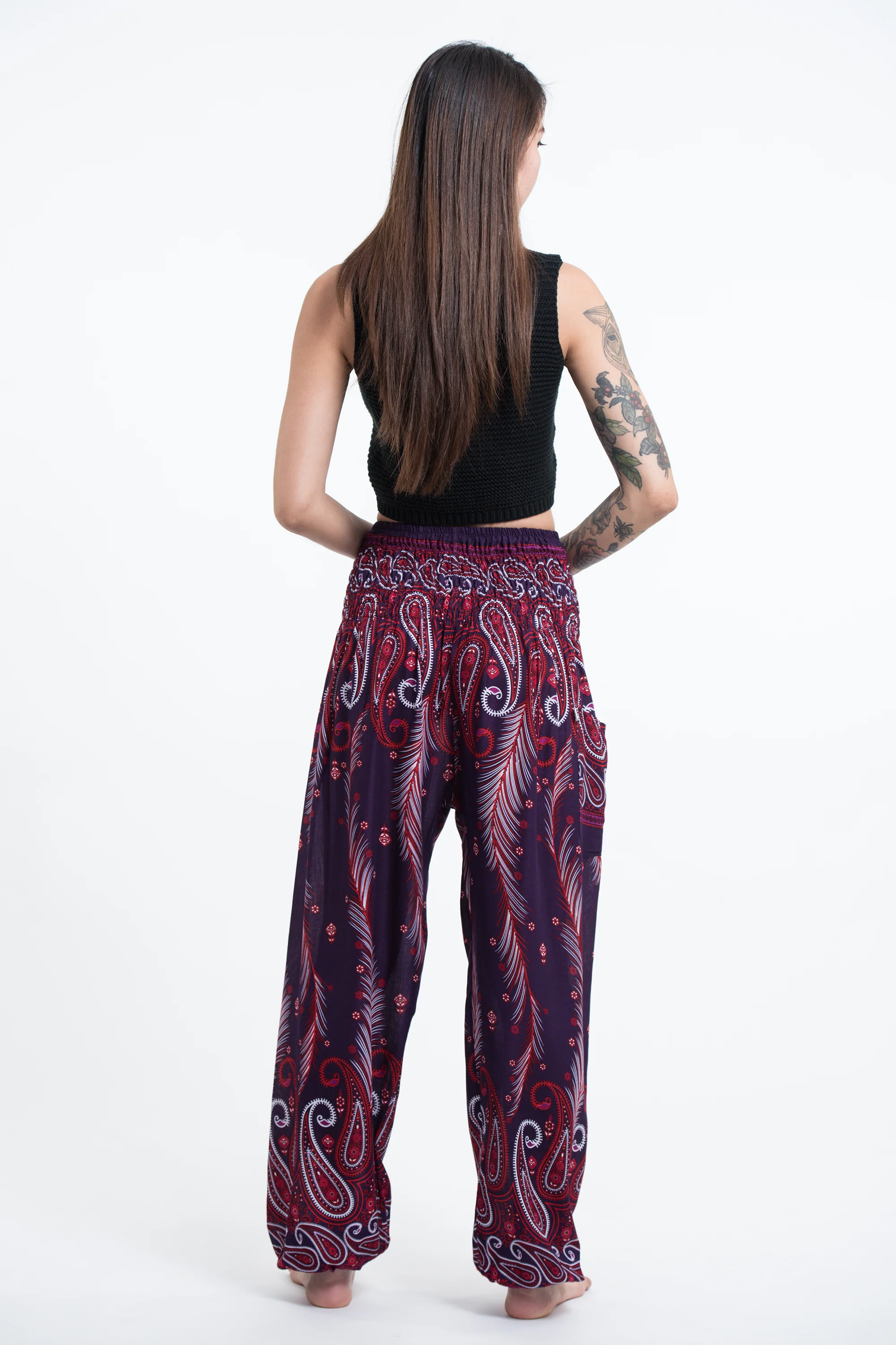 1658-Paisley-Feathers-Women-s-Harem-Pants-in-Purple-4.webp Paisley Feathers Women's Harem Pants in Purple