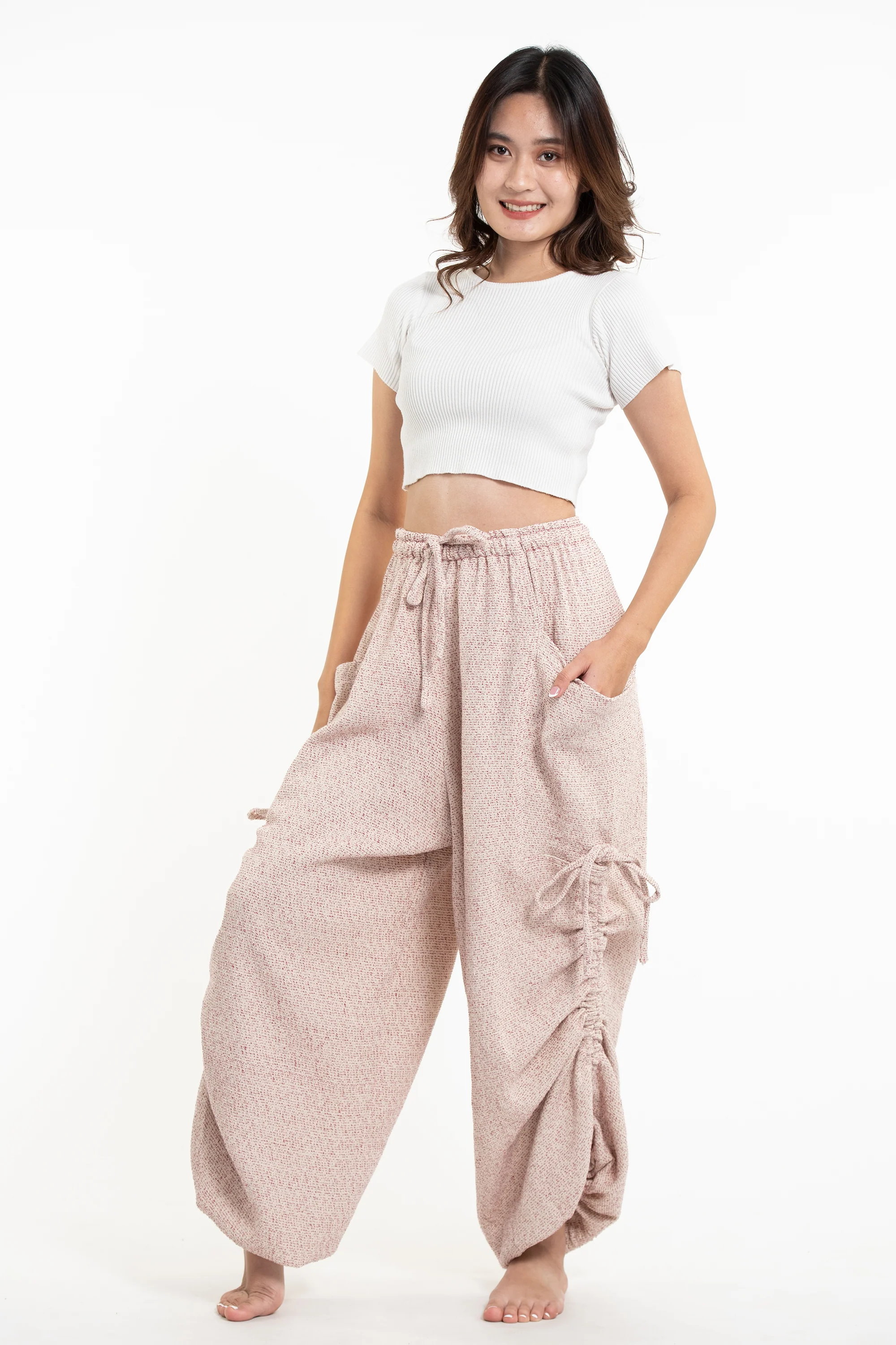 Women's Ribbed Cotton Pants in Pink