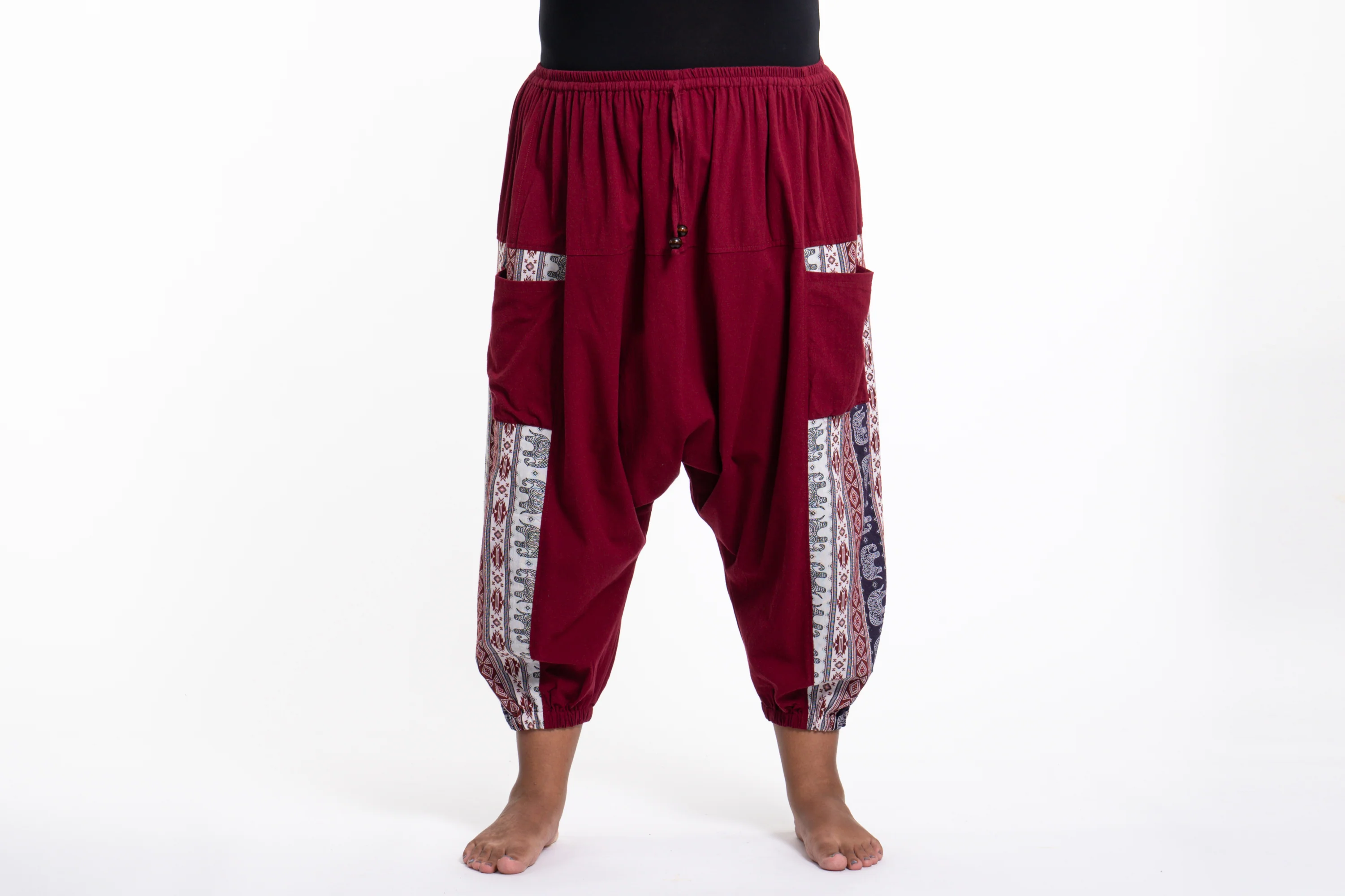 Plus Size Elephant Aztec Cotton Women's Harem Pants in Red