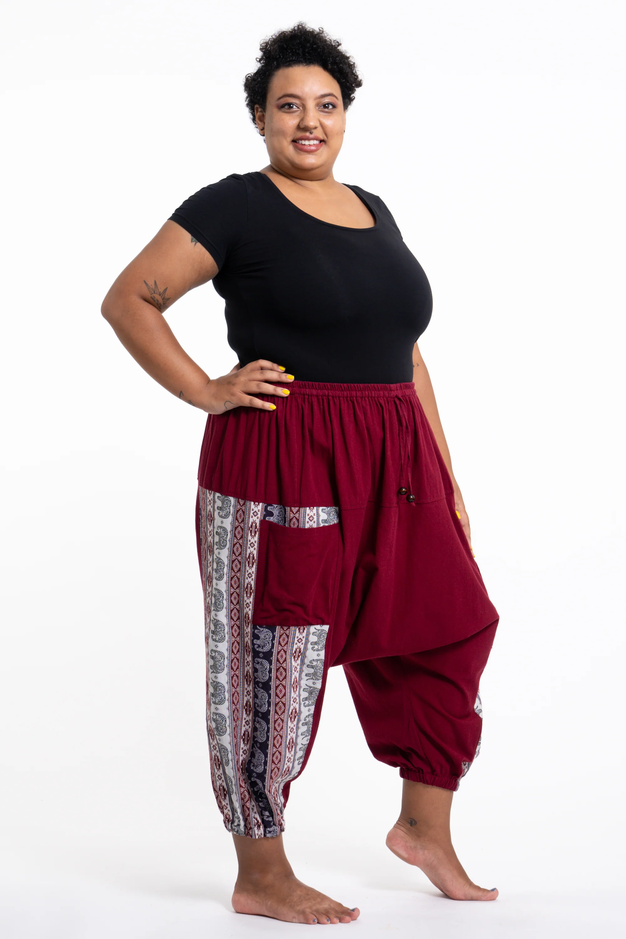 1662-Plus-Size-Elephant-Aztec-Cotton-Women-s-Harem-Pants-in-Red-3.webp Plus Size Elephant Aztec Cotton Women's Harem Pants in Red