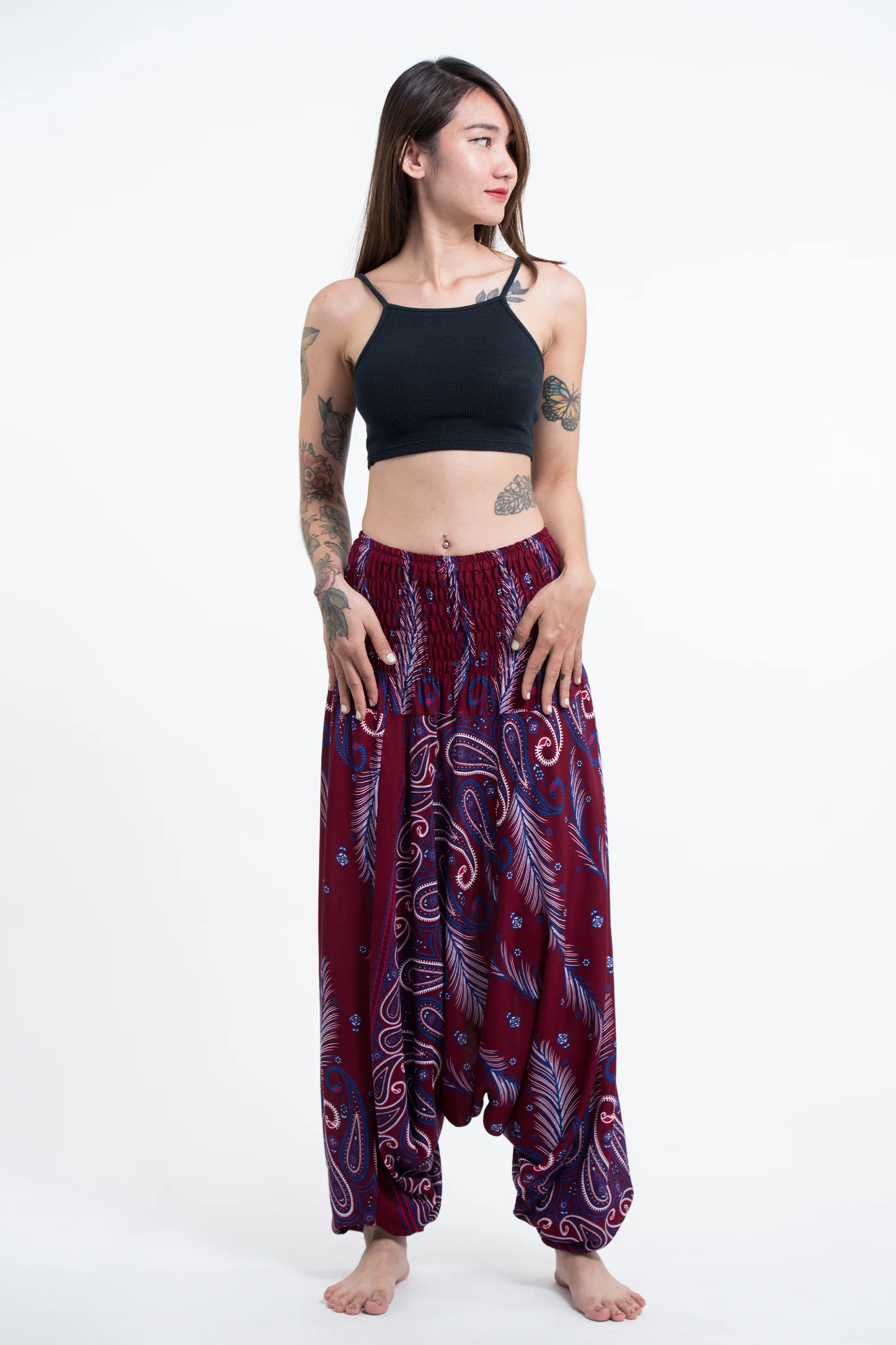 1663-Paisley-Feathers-2-in-1-Jumpsuit-Harem-Pants-in-Red-3.webp Paisley Feathers 2-in-1 Jumpsuit Harem Pants in Red