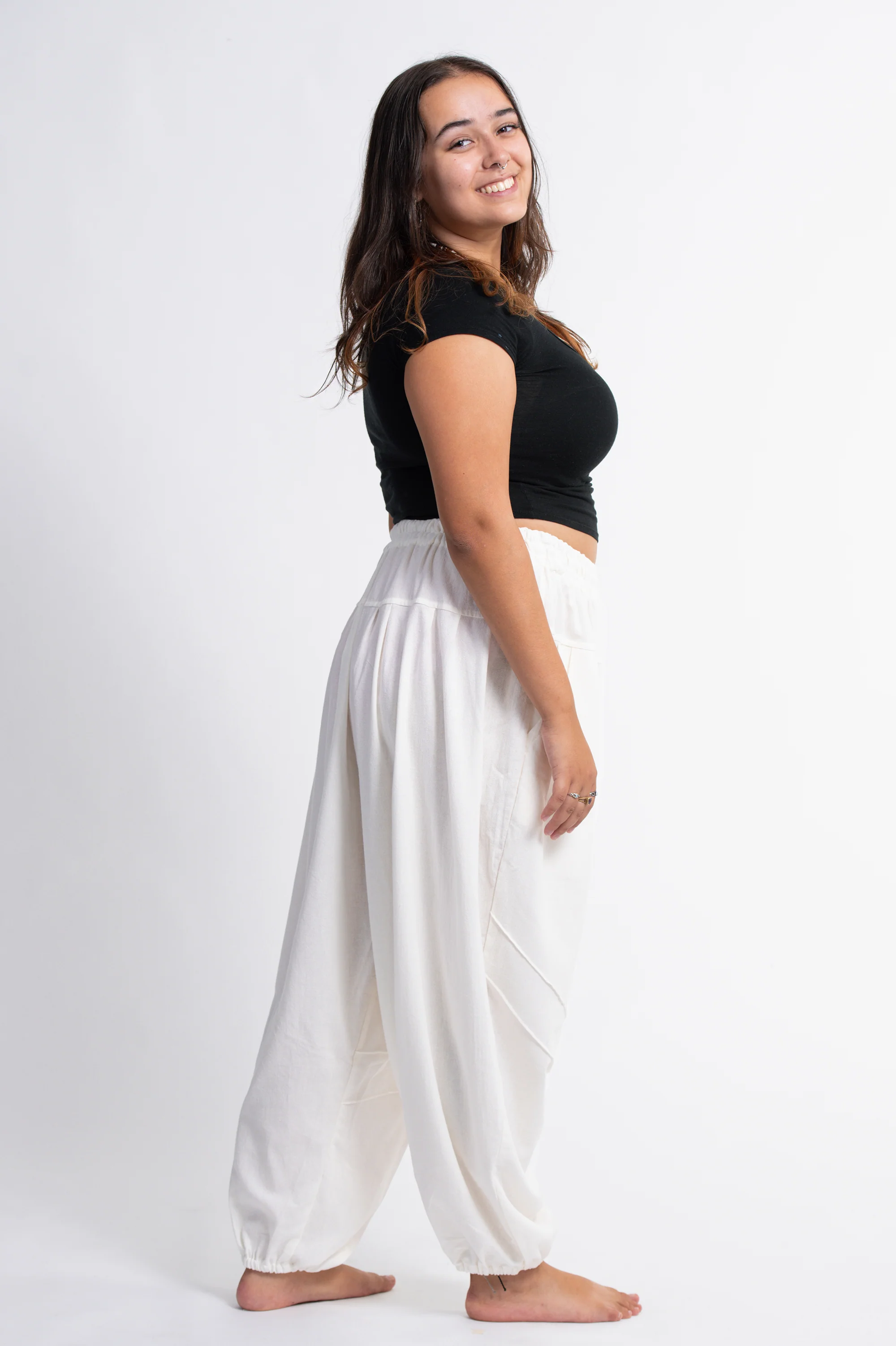 1664-Plus-Size-Genie-Women-s-Cotton-Harem-Pants-in-White-3.webp Plus Size Genie Women's Cotton Harem Pants in White