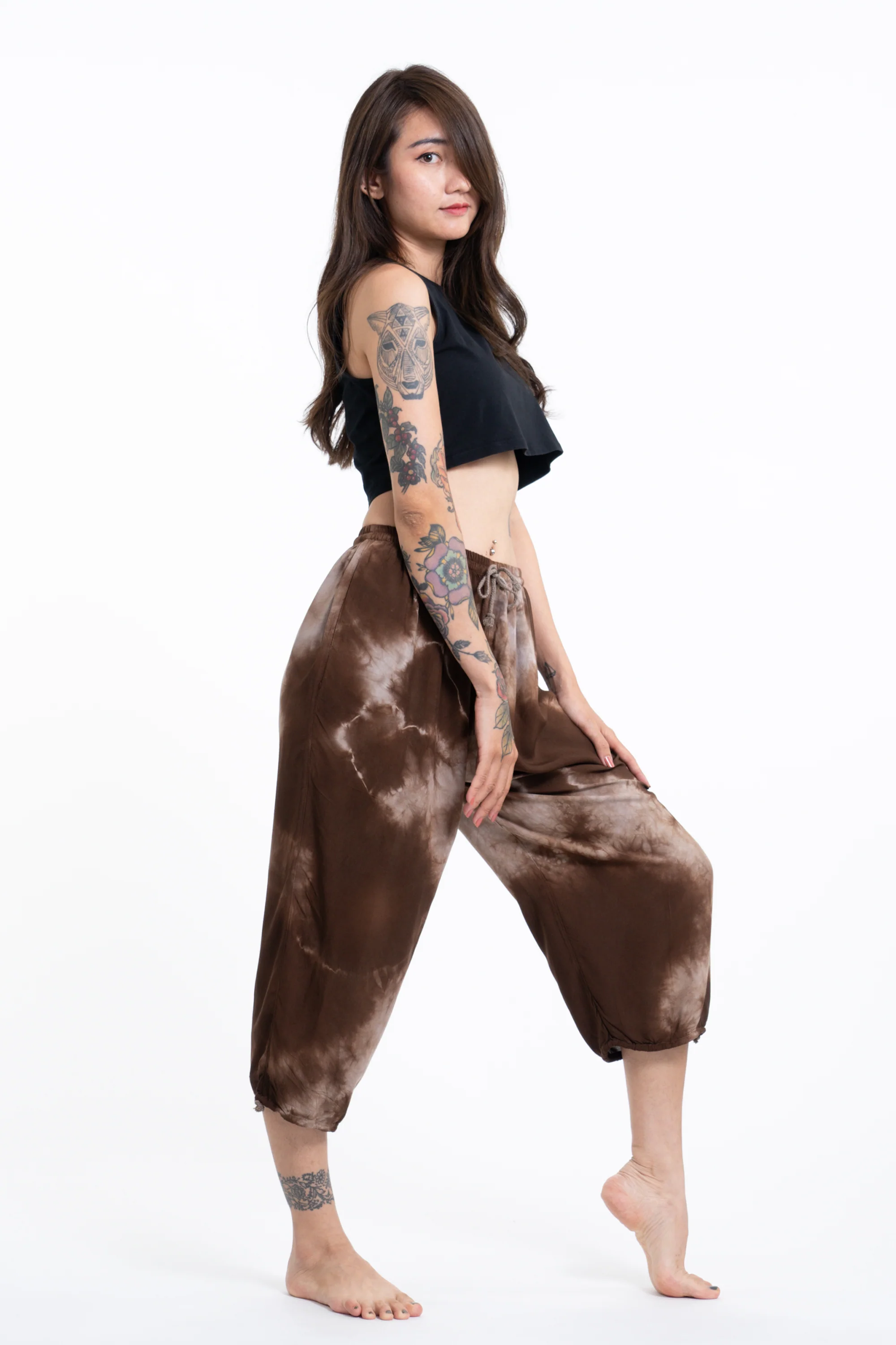 1666-Women-s-Tie-Dye-Drawstring-Yoga-Massage-Cropped-Pants-in-Brown-3.webp Women's Tie Dye Drawstring Yoga Massage Cropped Pants in Brown