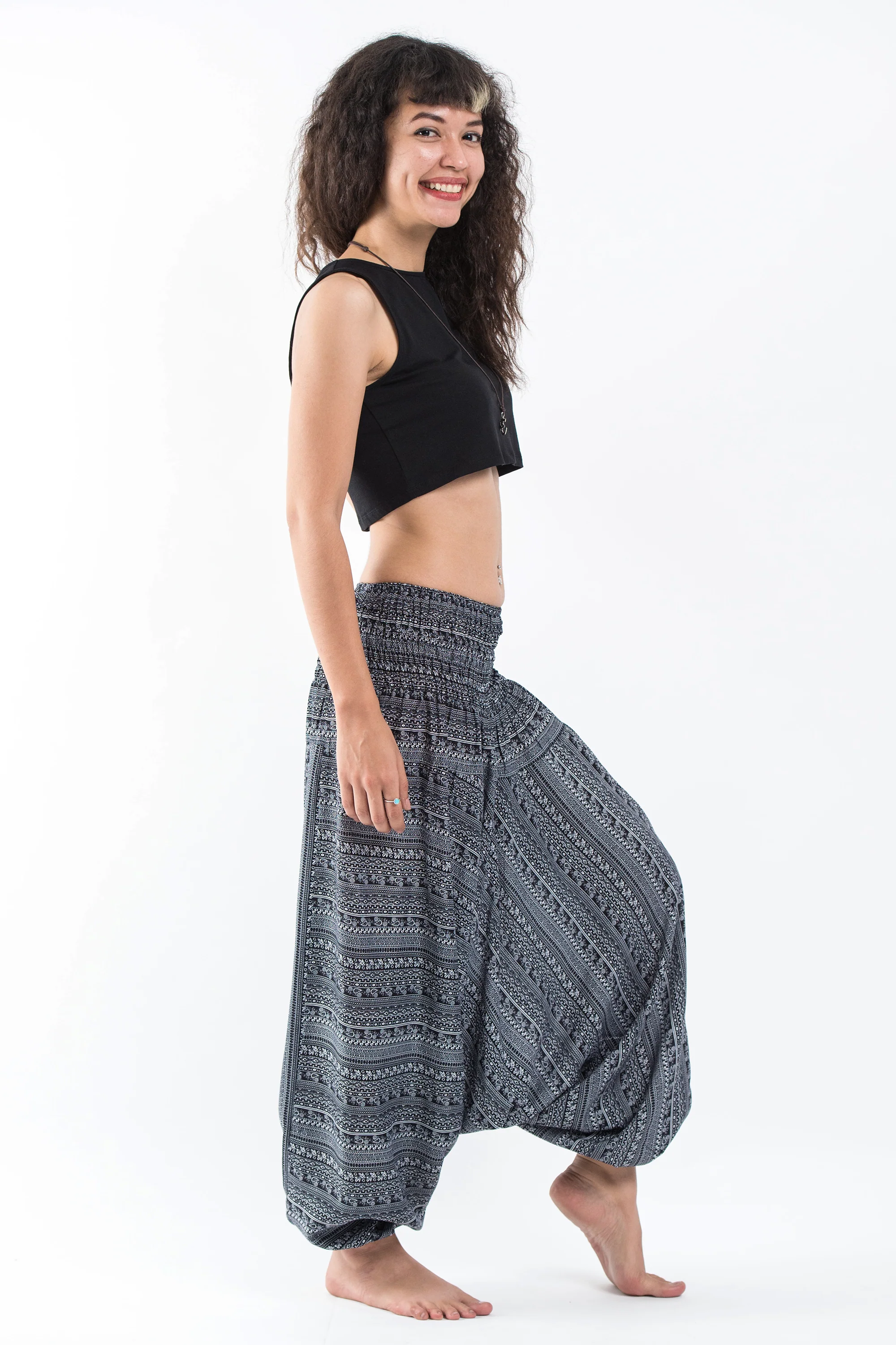 1671-Aztec-Stripes-2-in-1-Jumpsuit-Harem-Pants-in-Black-3.webp Aztec Stripes 2-in-1 Jumpsuit Harem Pants in Black