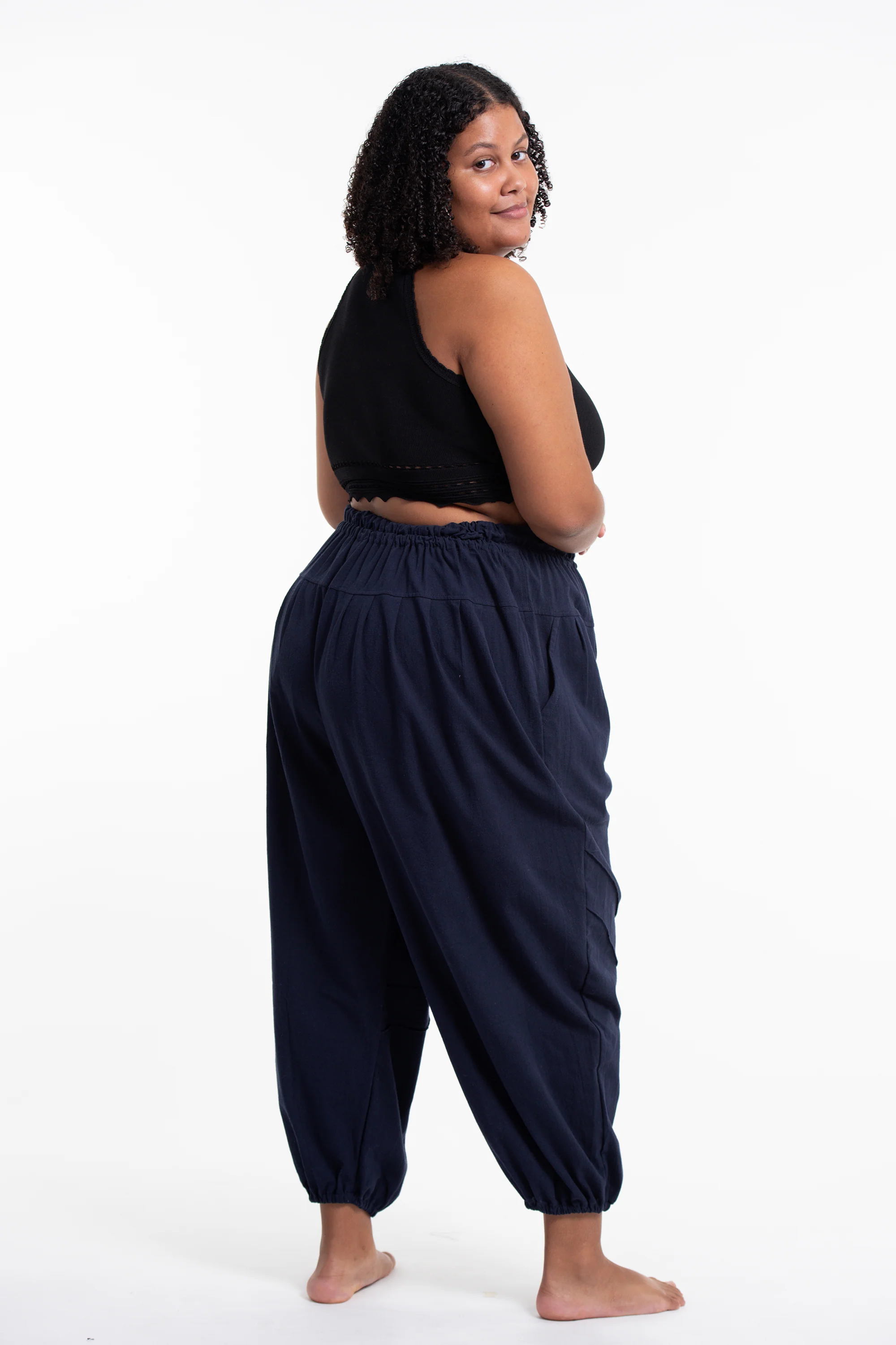 1677-Plus-Size-Genie-Women-s-Cotton-Harem-Pants-in-Navy-4.webp Plus Size Genie Women's Cotton Harem Pants in Navy