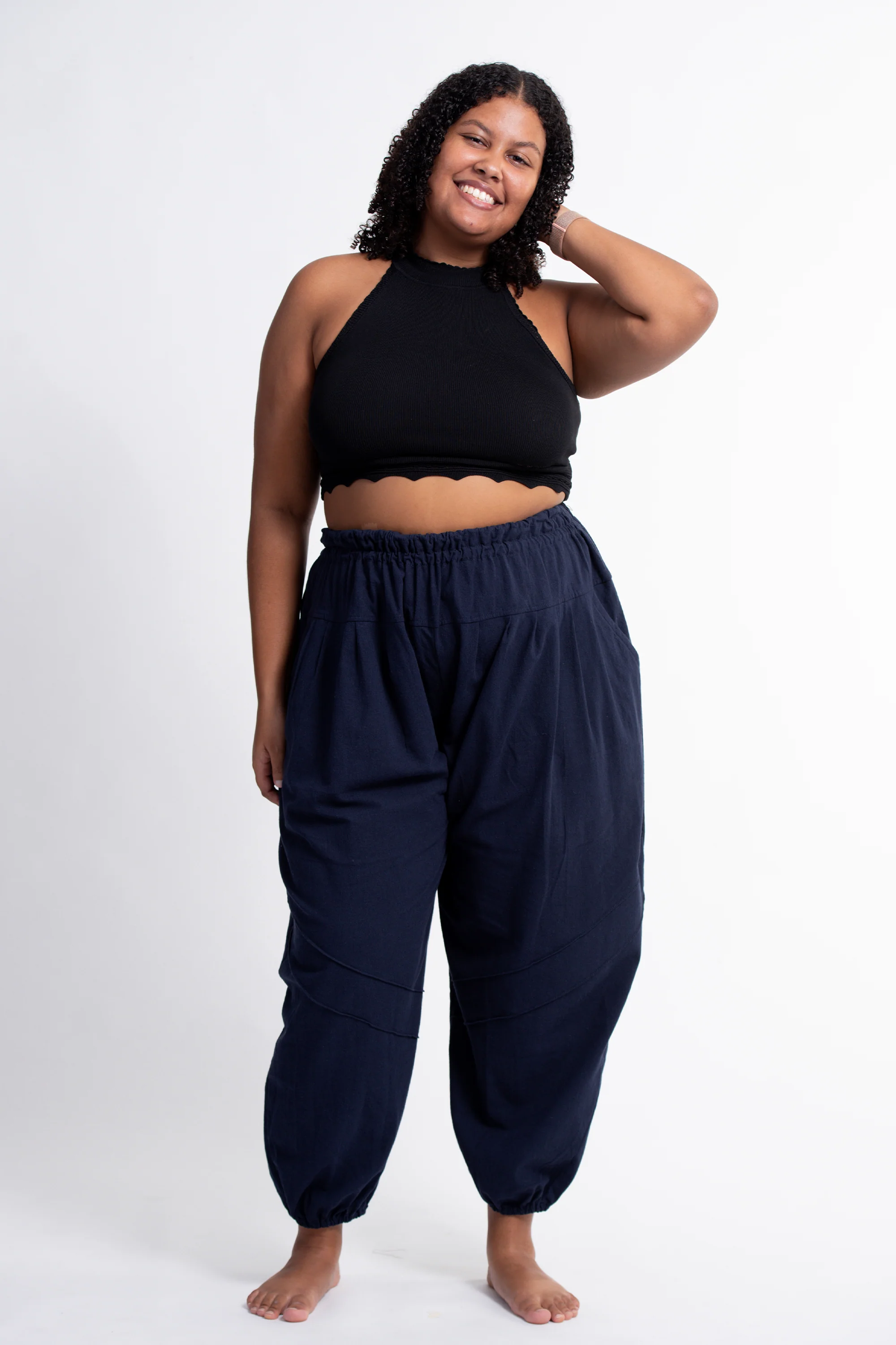 1677-Plus-Size-Genie-Women-s-Cotton-Harem-Pants-in-Navy-5.webp Plus Size Genie Women's Cotton Harem Pants in Navy