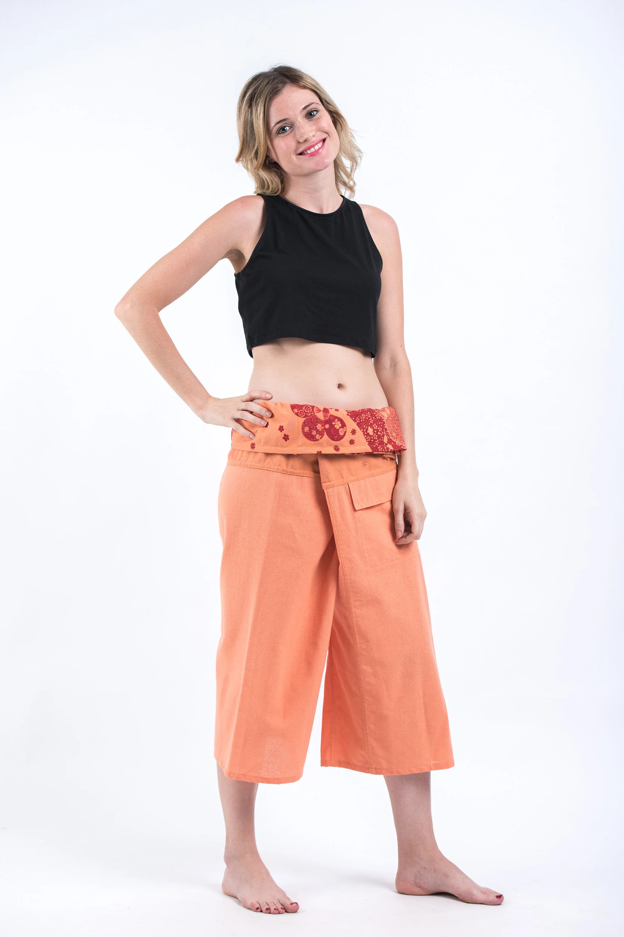1678-Women-s-Cropped-Fisherman-Pants-with-Pattern-Waist-Band-in-Light-Orange-3.webp Women's Cropped Fisherman Pants with Pattern Waist Band in Light Orange