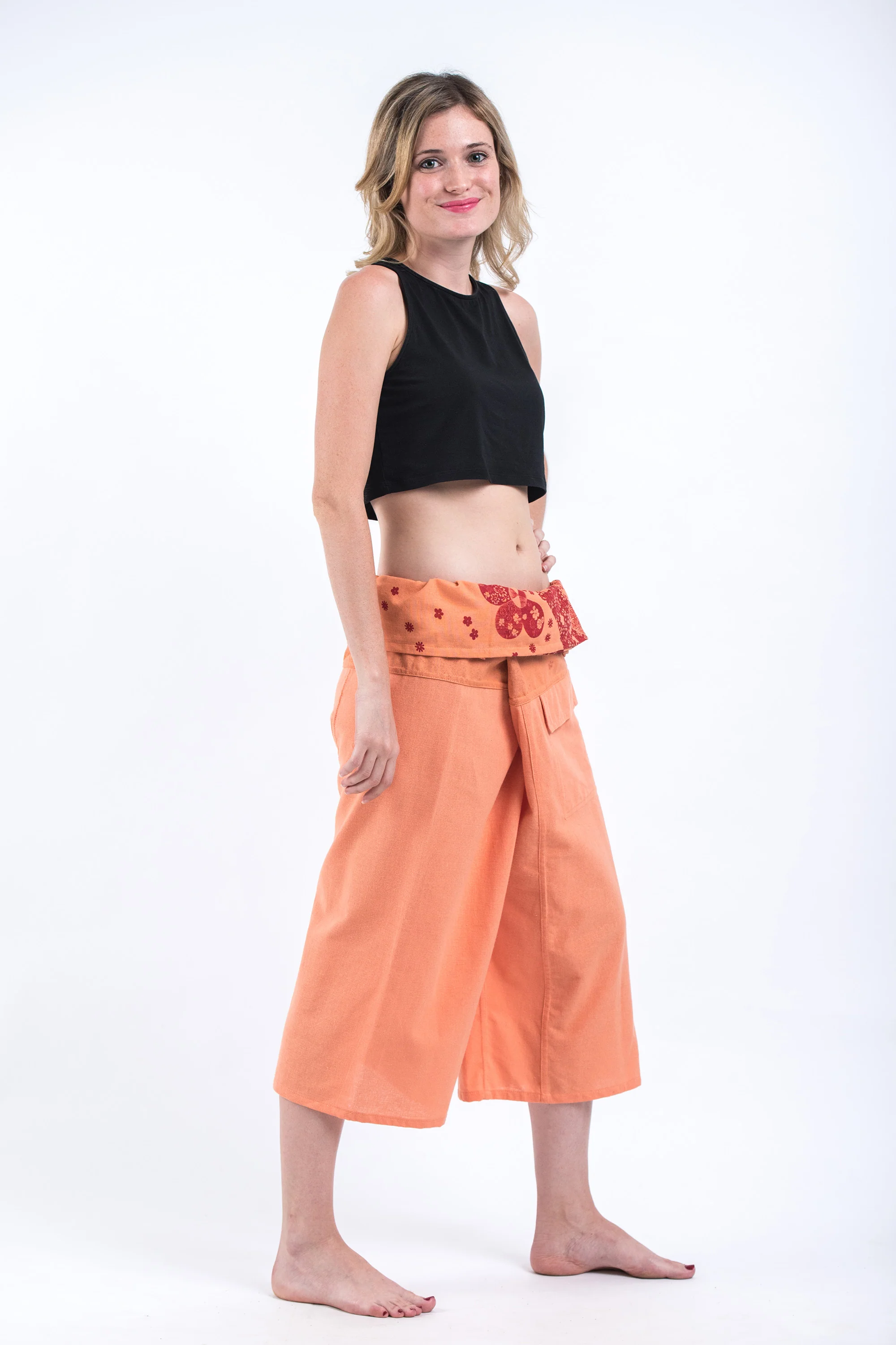 1678-Women-s-Cropped-Fisherman-Pants-with-Pattern-Waist-Band-in-Light-Orange-5.webp Women's Cropped Fisherman Pants with Pattern Waist Band in Light Orange