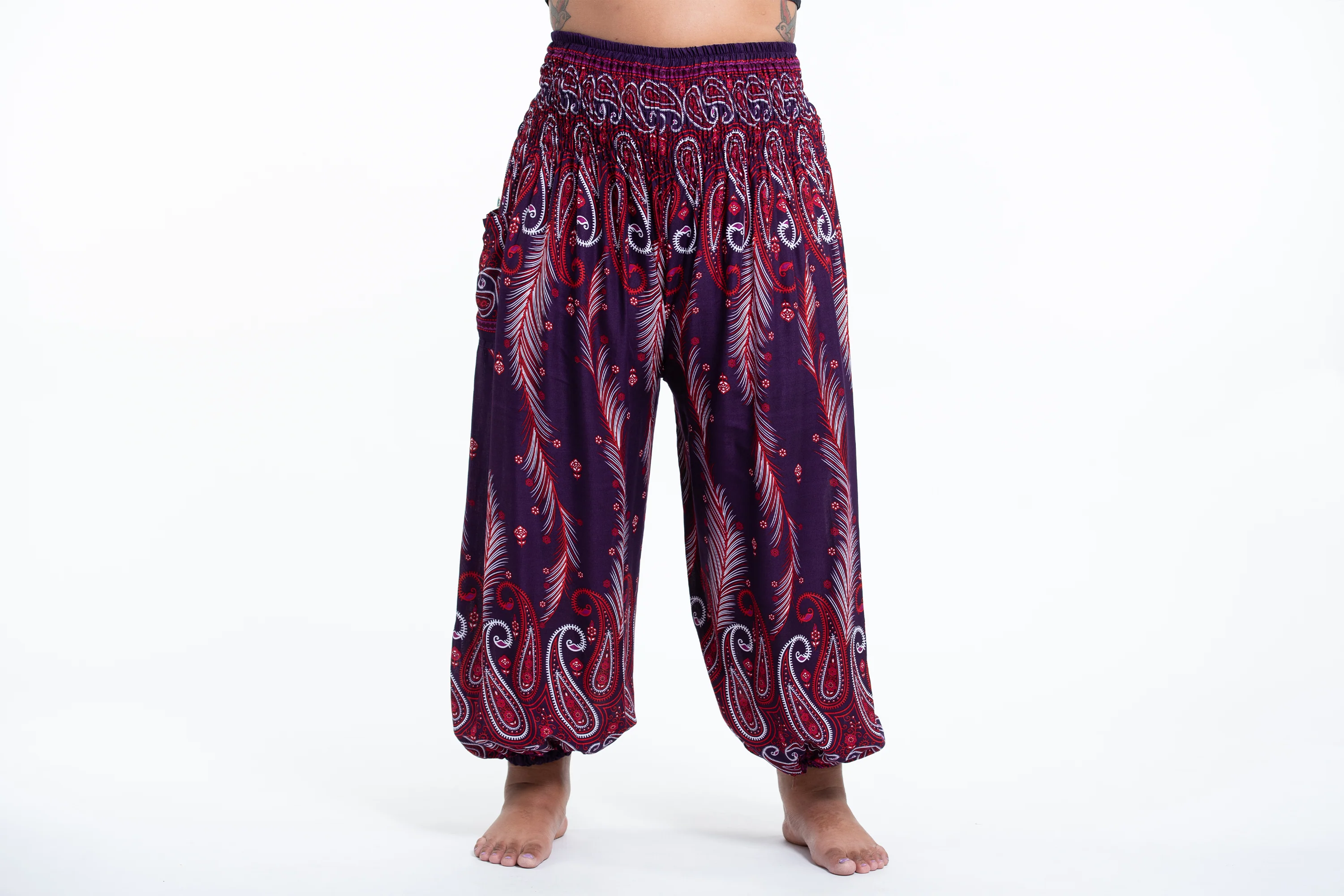 1683-Plus-Size-Paisley-Feathers-Women-s-Harem-Pants-in-Purple-2.webp Plus Size Paisley Feathers Women's Harem Pants in Purple