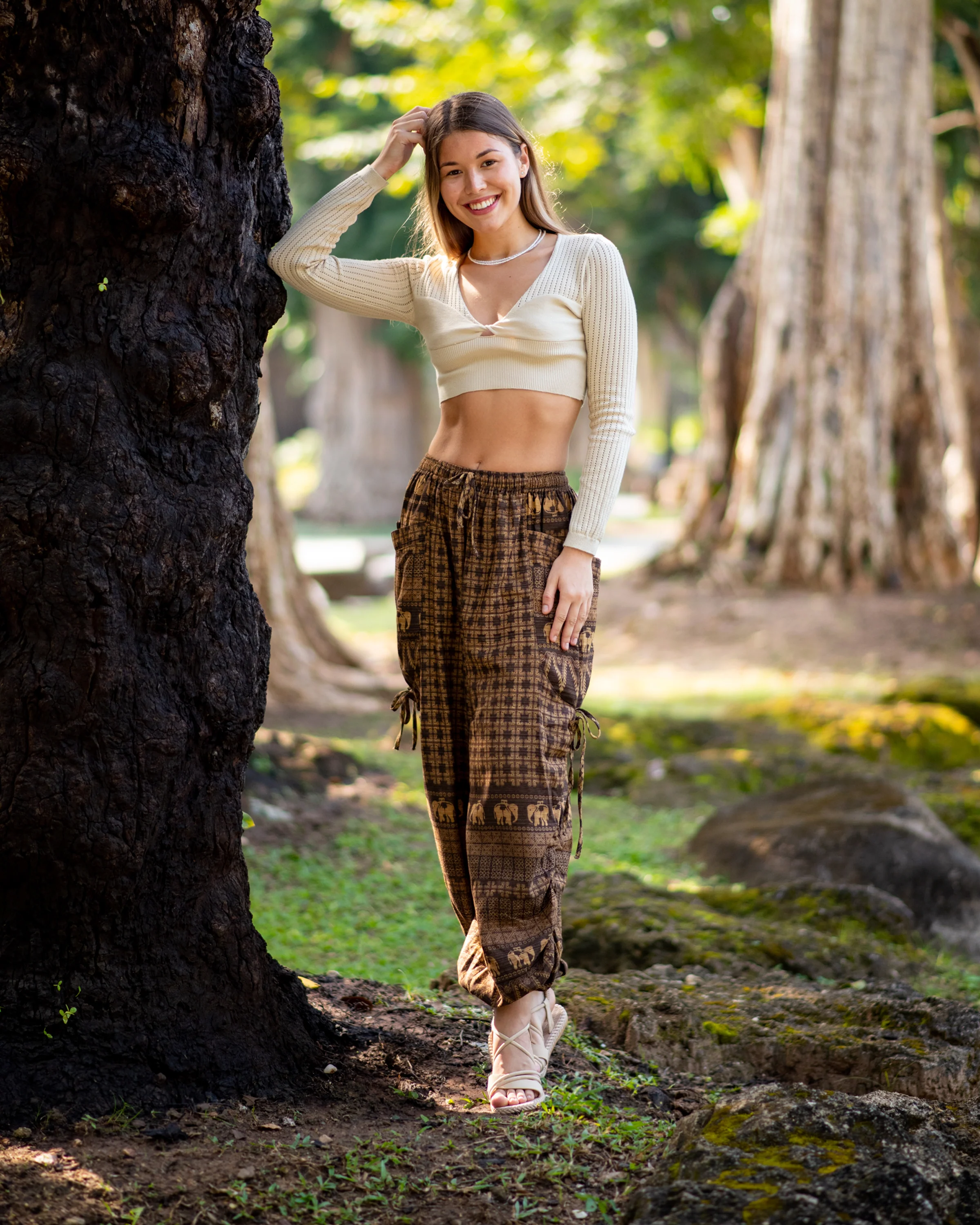 Women's Hill Tribe Cotton Elephant Pants in Brown