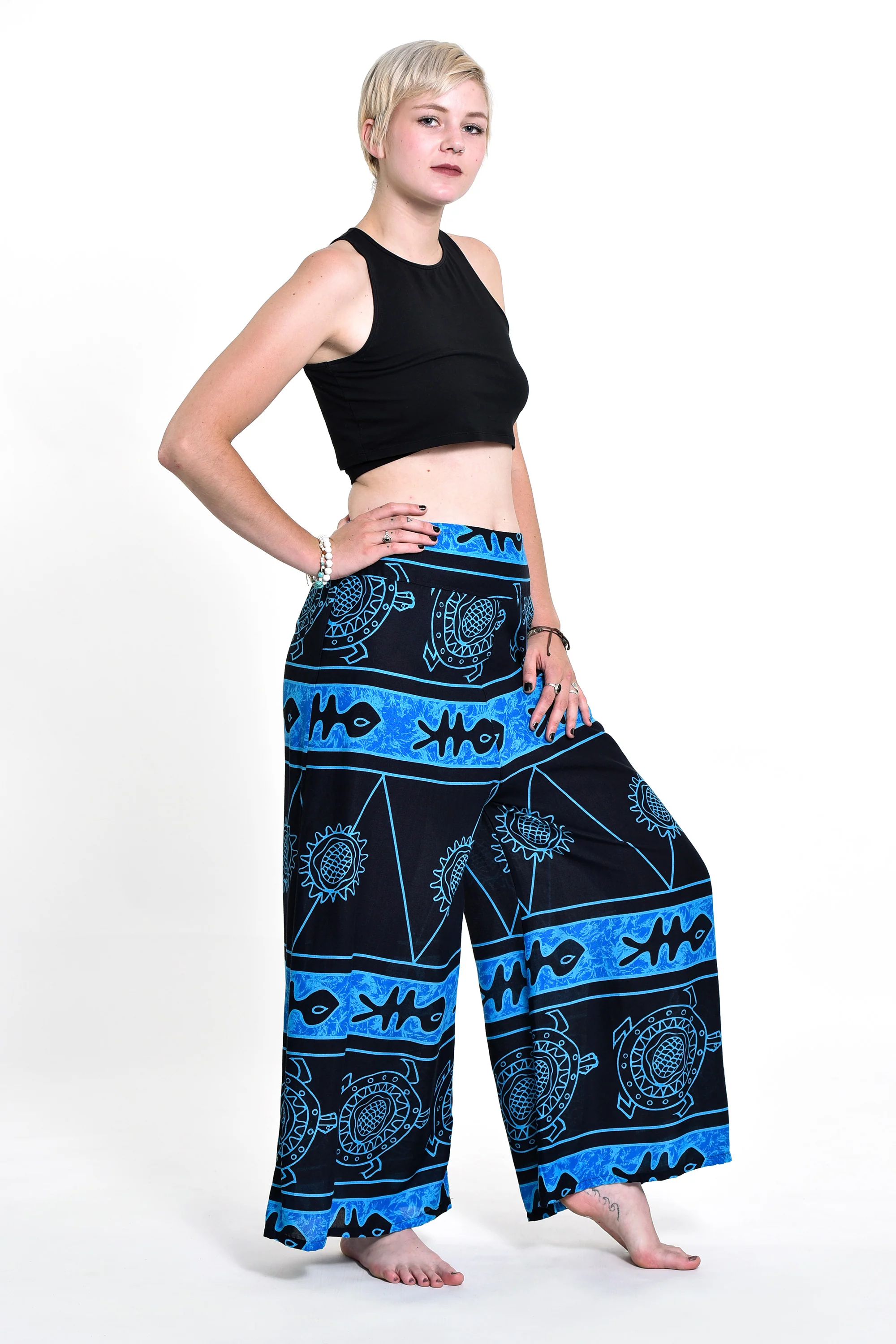 1686-Turtle-Print-Palazzo-Style-Harem-Pants-in-Blue-3.webp Turtle Print Palazzo Style Harem Pants in Blue