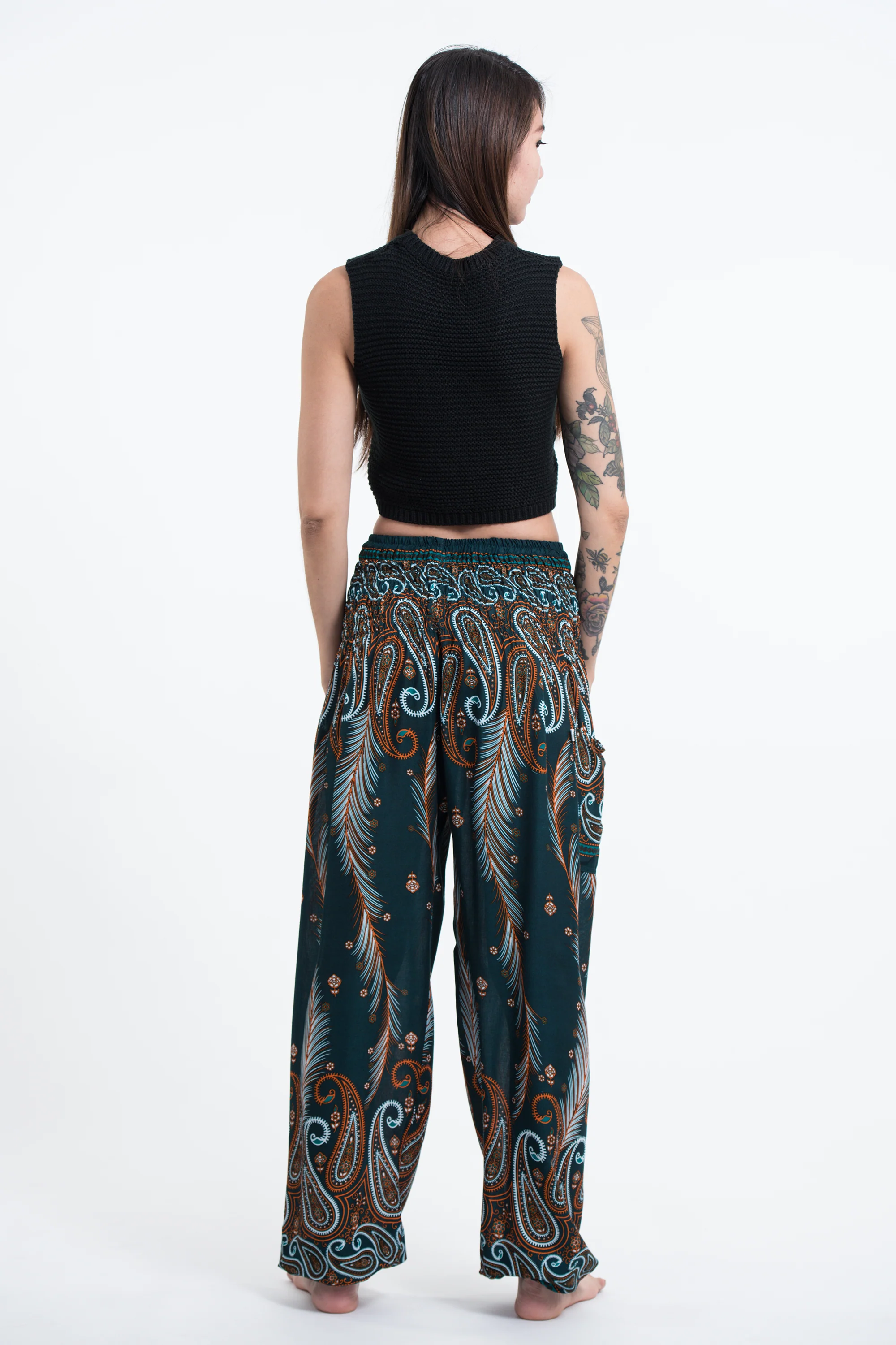 1689-Paisley-Feathers-Women-s-Harem-Pants-in-Green-4.webp Paisley Feathers Women's Harem Pants in Green