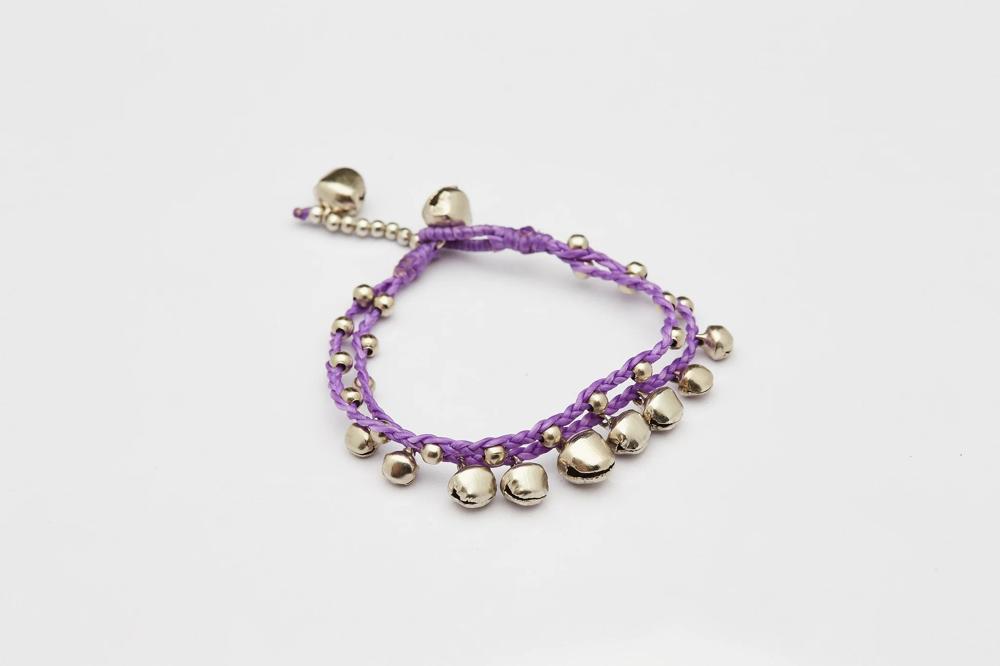 Silver Color Bell Waxed Cotton Bracelets in Violet