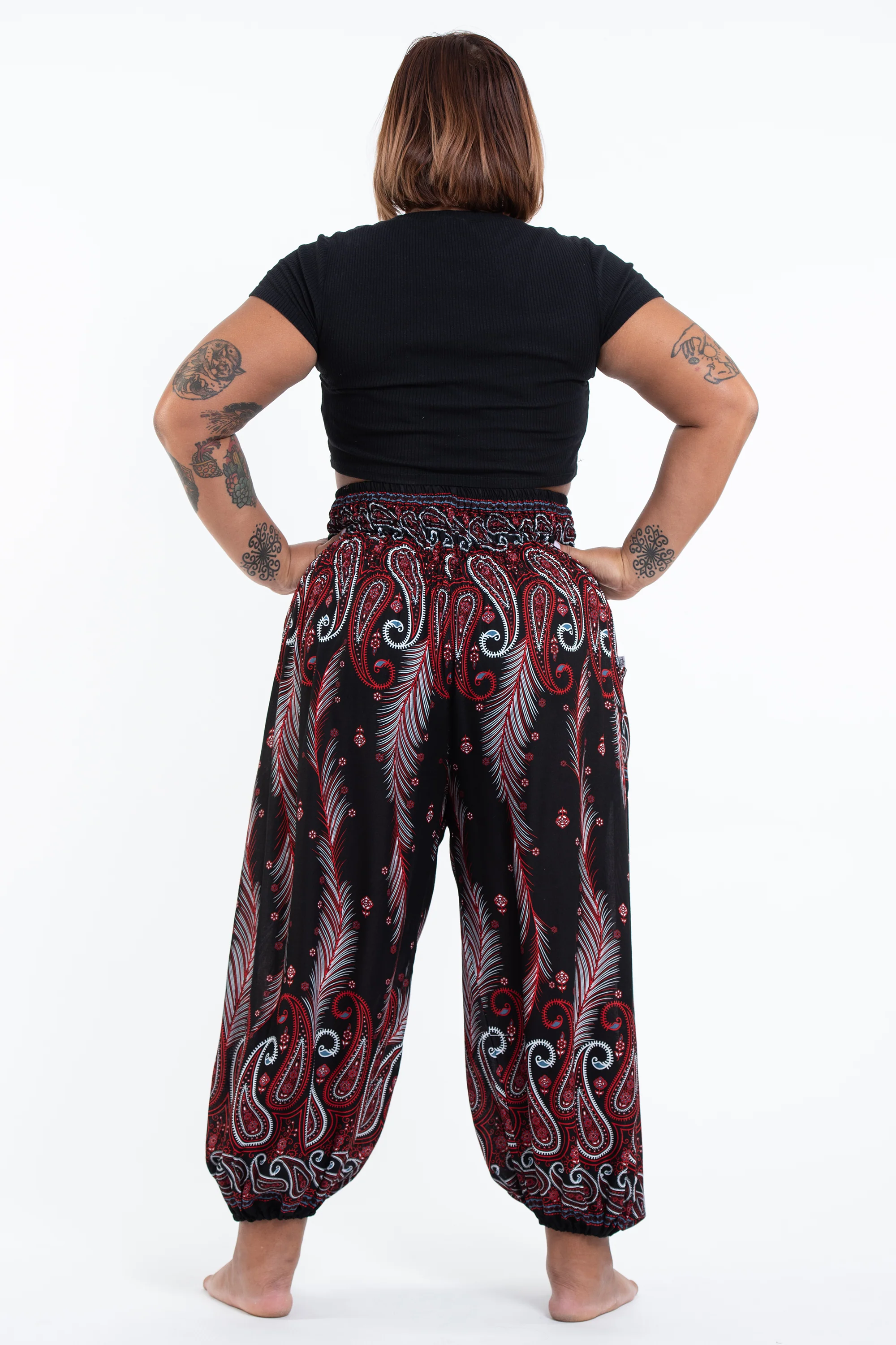 1693-Plus-Size-Paisley-Feathers-Women-s-Harem-Pants-in-Black-4.webp Plus Size Paisley Feathers Women's Harem Pants in Black
