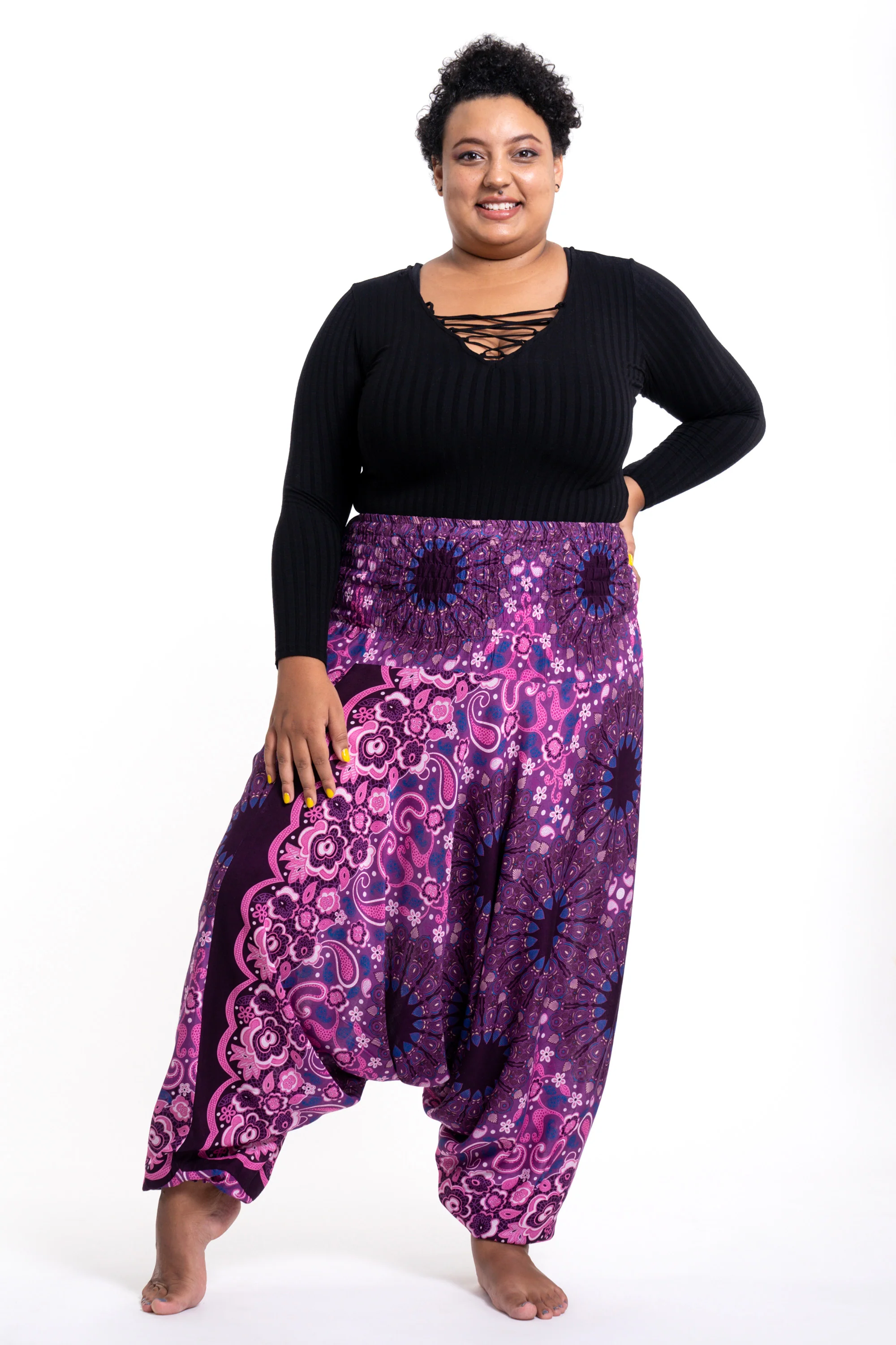 Plus Size Paisley Mandalas 2-in-1 Jumpsuit Harem Pants in Purple