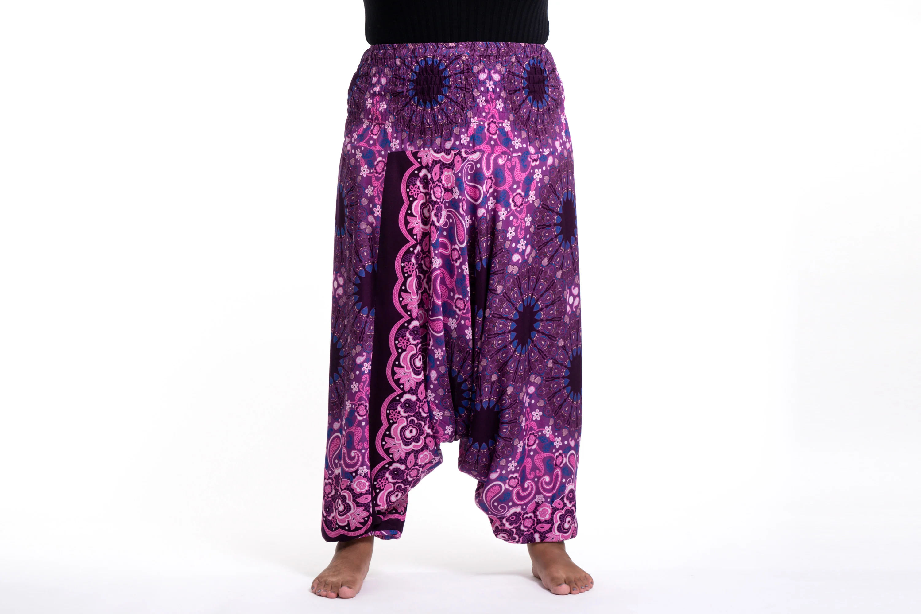 Plus Size Paisley Mandalas 2-in-1 Jumpsuit Harem Pants in Purple