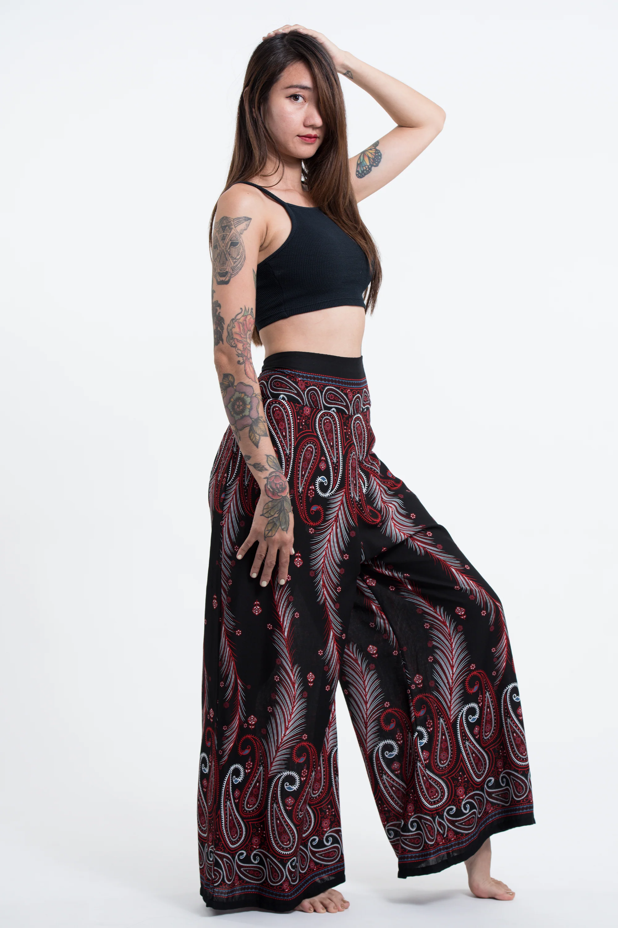 1696-Paisley-Feathers-Palazzo-Style-Harem-Pants-in-Black-3.webp Paisley Feathers Palazzo Style Harem Pants in Black