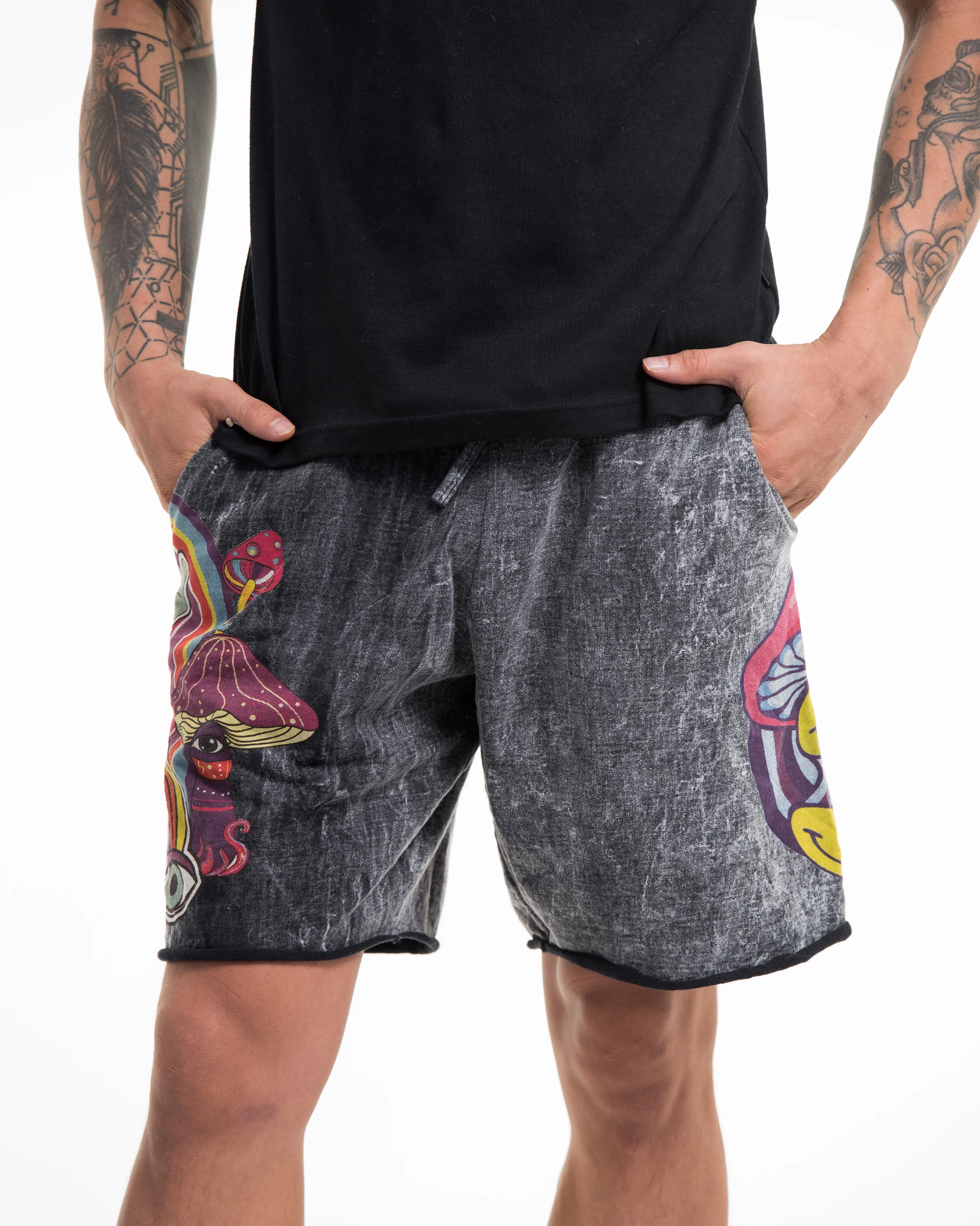 1697-Unisex-Mushroom-Stone-Washed-Shorts-in-Black-3.webp Unisex Mushroom Stone Washed Shorts in Black
