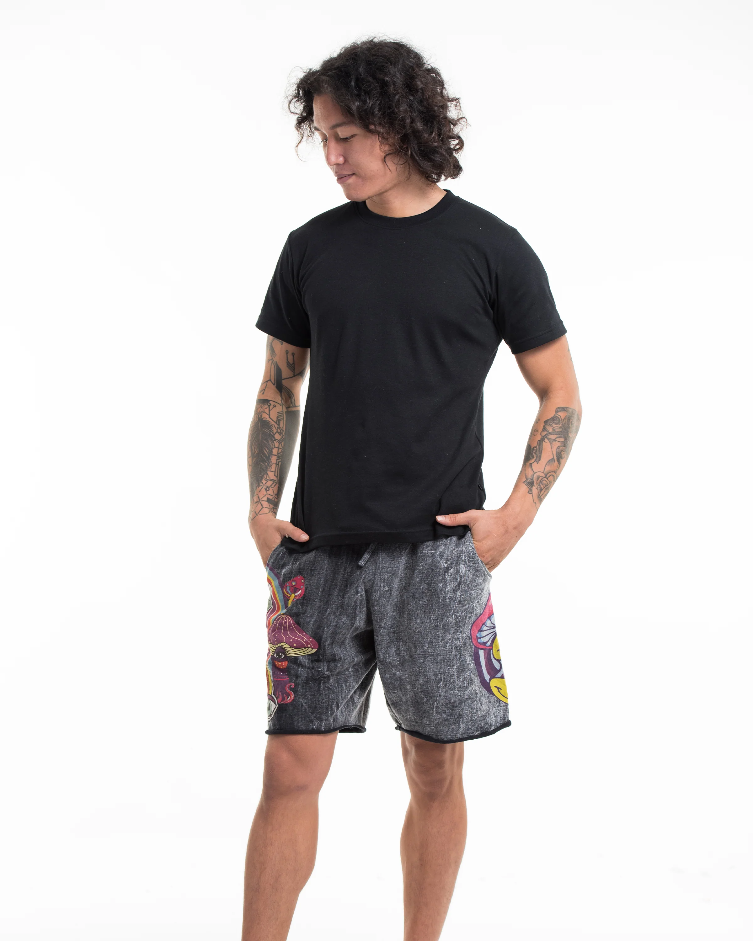 1697-Unisex-Mushroom-Stone-Washed-Shorts-in-Black-4.webp Unisex Mushroom Stone Washed Shorts in Black