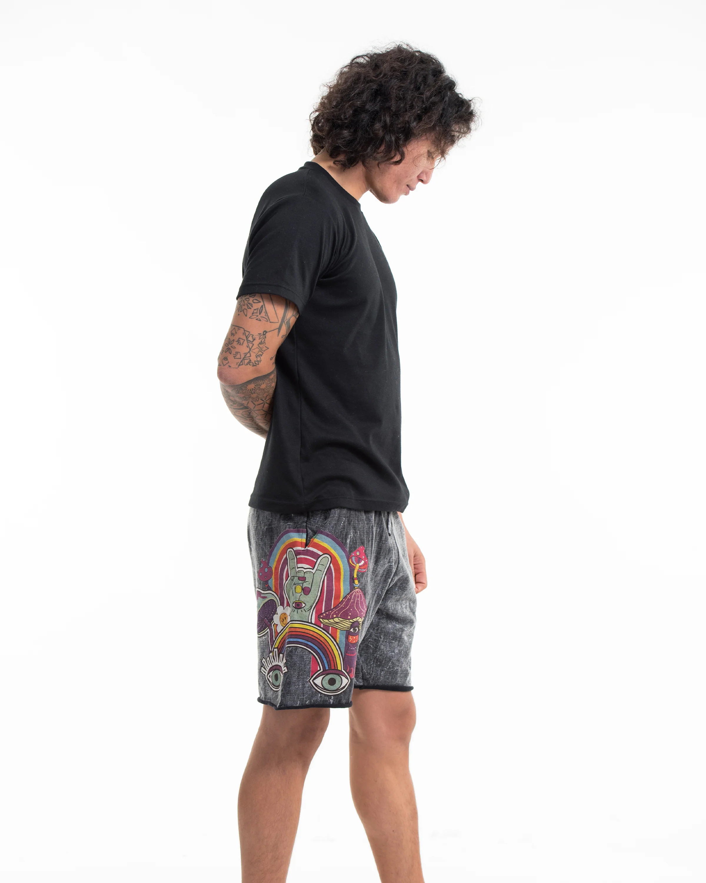 1697-Unisex-Mushroom-Stone-Washed-Shorts-in-Black-5.webp Unisex Mushroom Stone Washed Shorts in Black