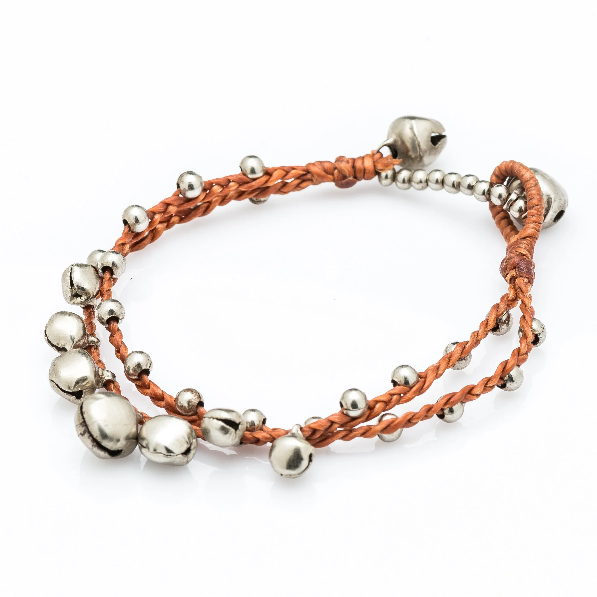 Silver Color Bell Waxed Cotton Bracelets in Copper