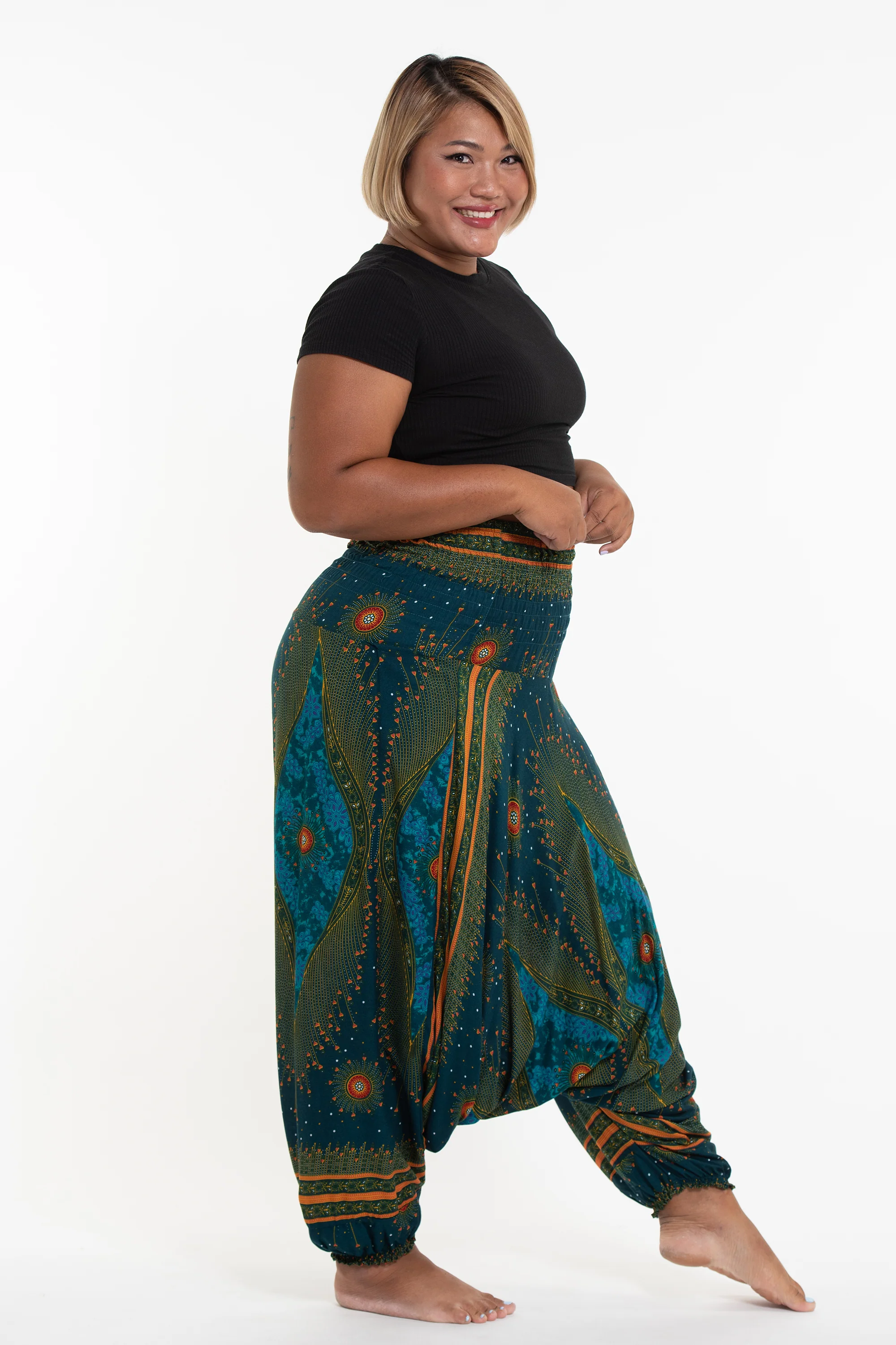 1704-Plus-Size-Peacock-Eyes-2-in-1-Jumpsuit-Harem-Pants-in-Turquoise-3.webp Plus Size Peacock Eyes 2-in-1 Jumpsuit Harem Pants in Turquoise