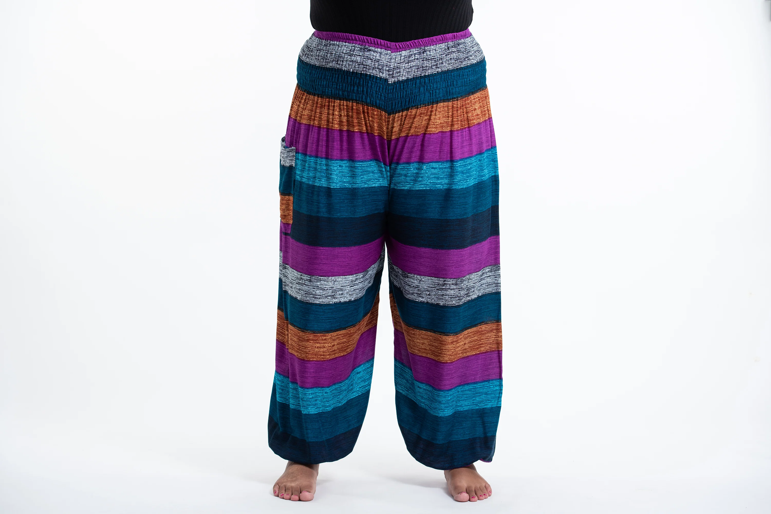 Plus Size Boho Striped Women's Harem Pants in Blue