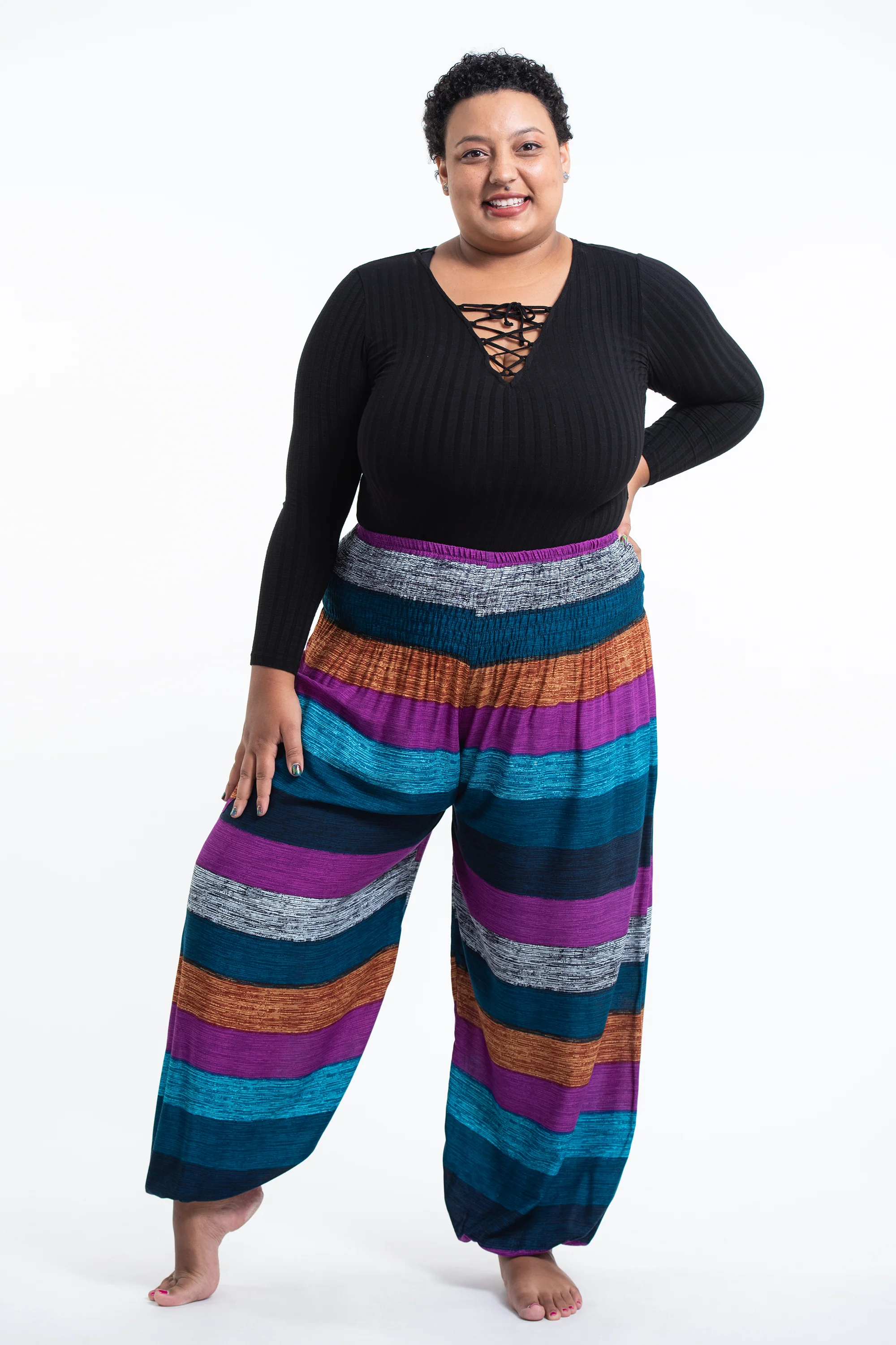 1708-Plus-Size-Boho-Striped-Women-s-Harem-Pants-in-Blue-3.webp Plus Size Boho Striped Women's Harem Pants in Blue