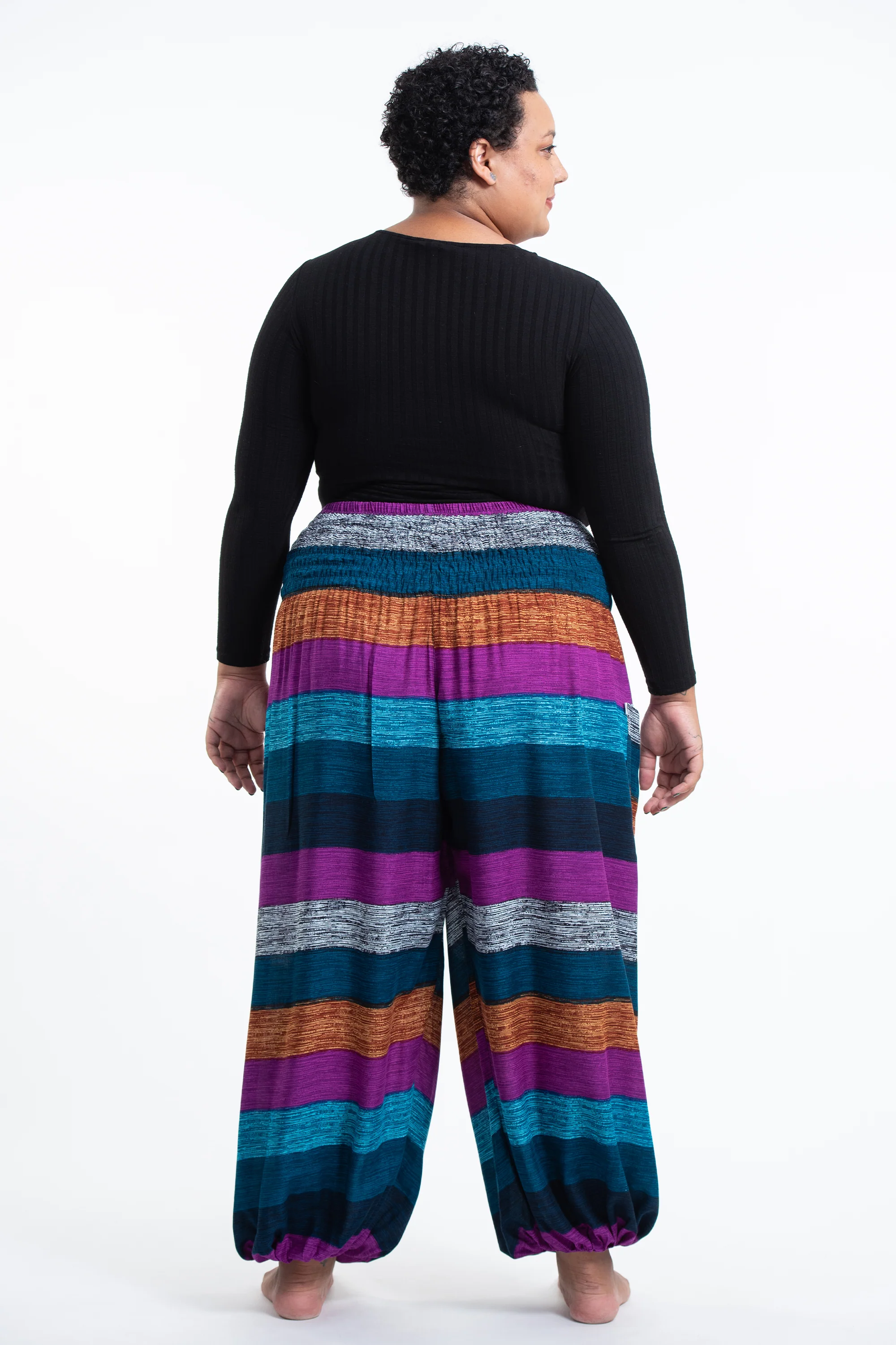 1708-Plus-Size-Boho-Striped-Women-s-Harem-Pants-in-Blue-4.webp Plus Size Boho Striped Women's Harem Pants in Blue