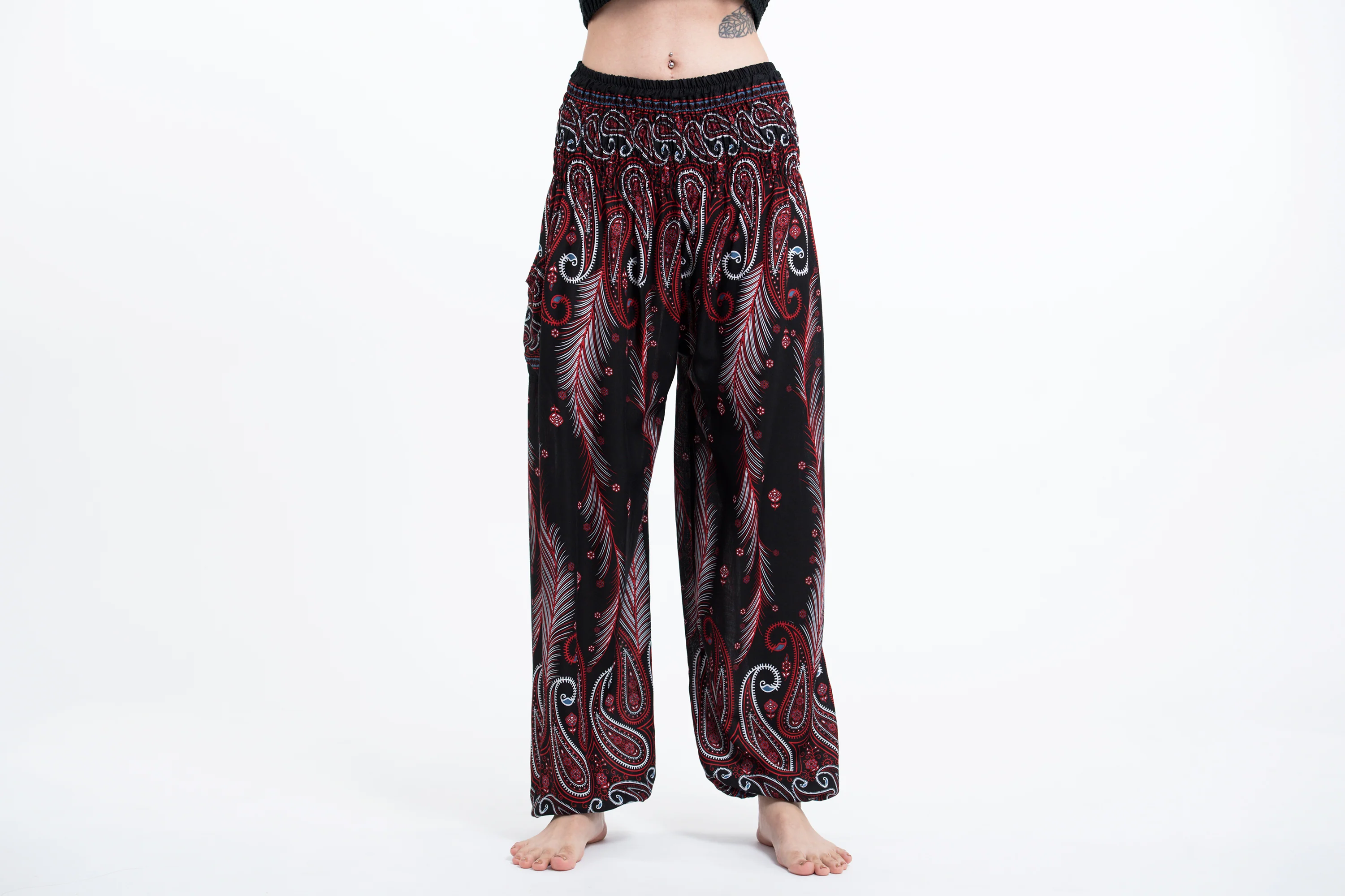 1717-Paisley-Feathers-Women-s-Harem-Pants-in-Black-2.webp Paisley Feathers Women's Harem Pants in Black