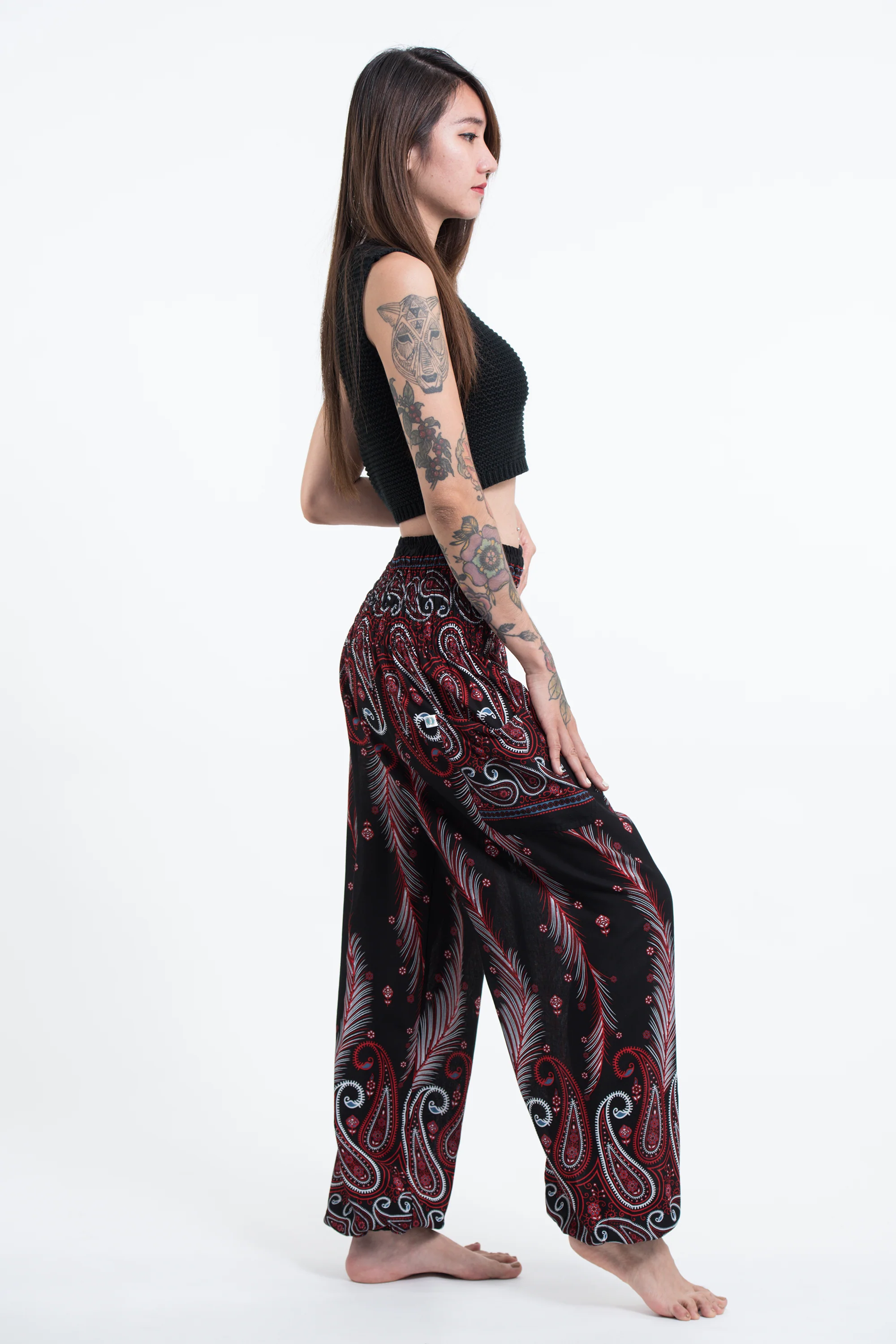 1717-Paisley-Feathers-Women-s-Harem-Pants-in-Black-3.webp Paisley Feathers Women's Harem Pants in Black
