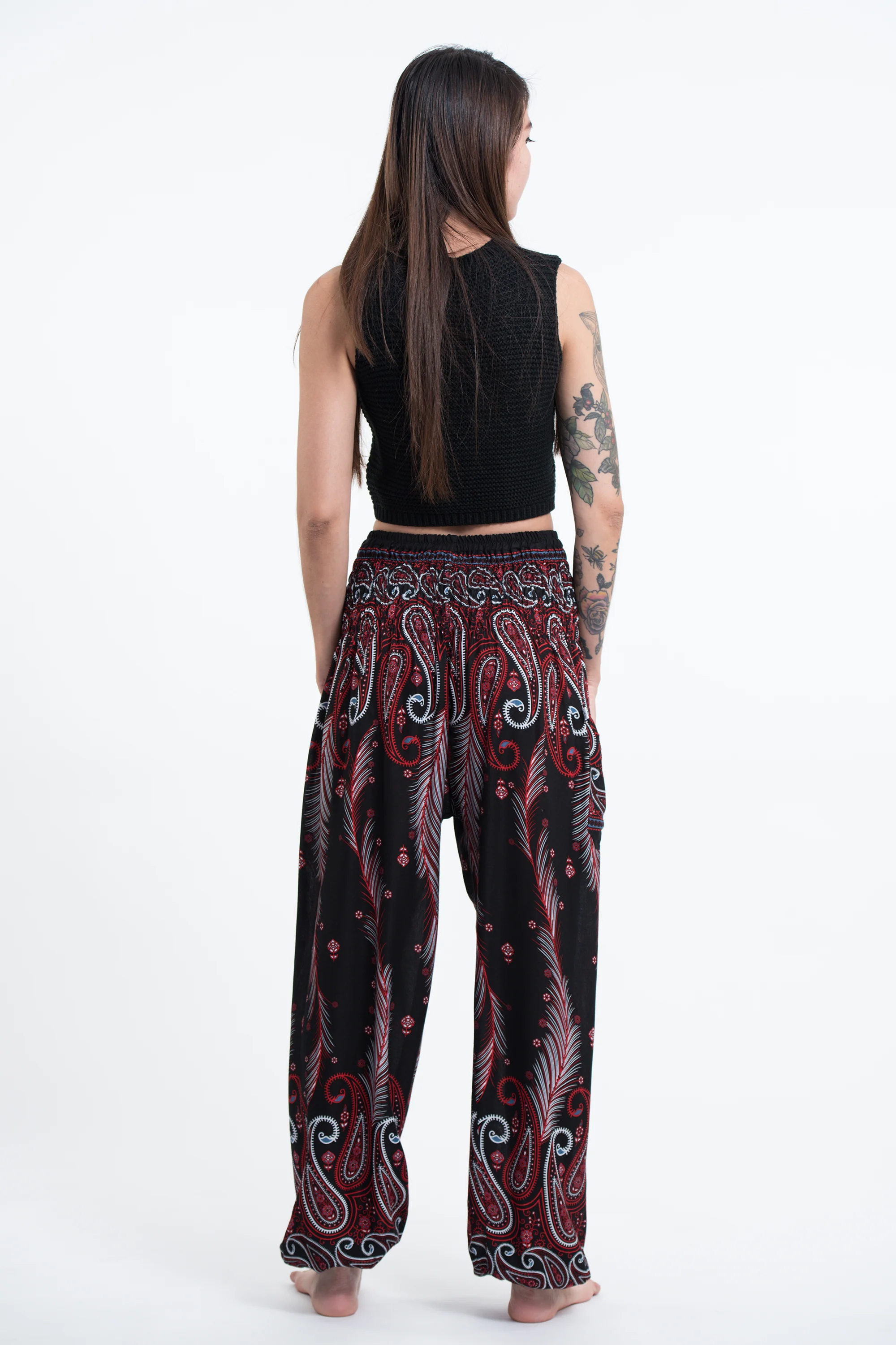 1717-Paisley-Feathers-Women-s-Harem-Pants-in-Black-4.webp Paisley Feathers Women's Harem Pants in Black