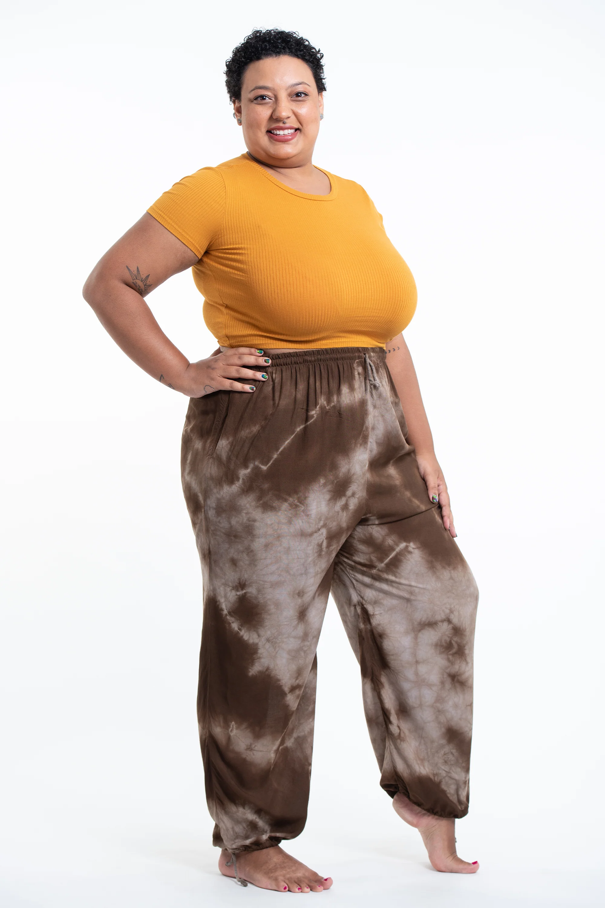 1718-Plus-Size-Tie-Dye-Drawstring-Women-s-Yoga-Massage-Pants-in-Brown-3.webp Plus Size Tie Dye Drawstring Women's Yoga Massage Pants in Brown