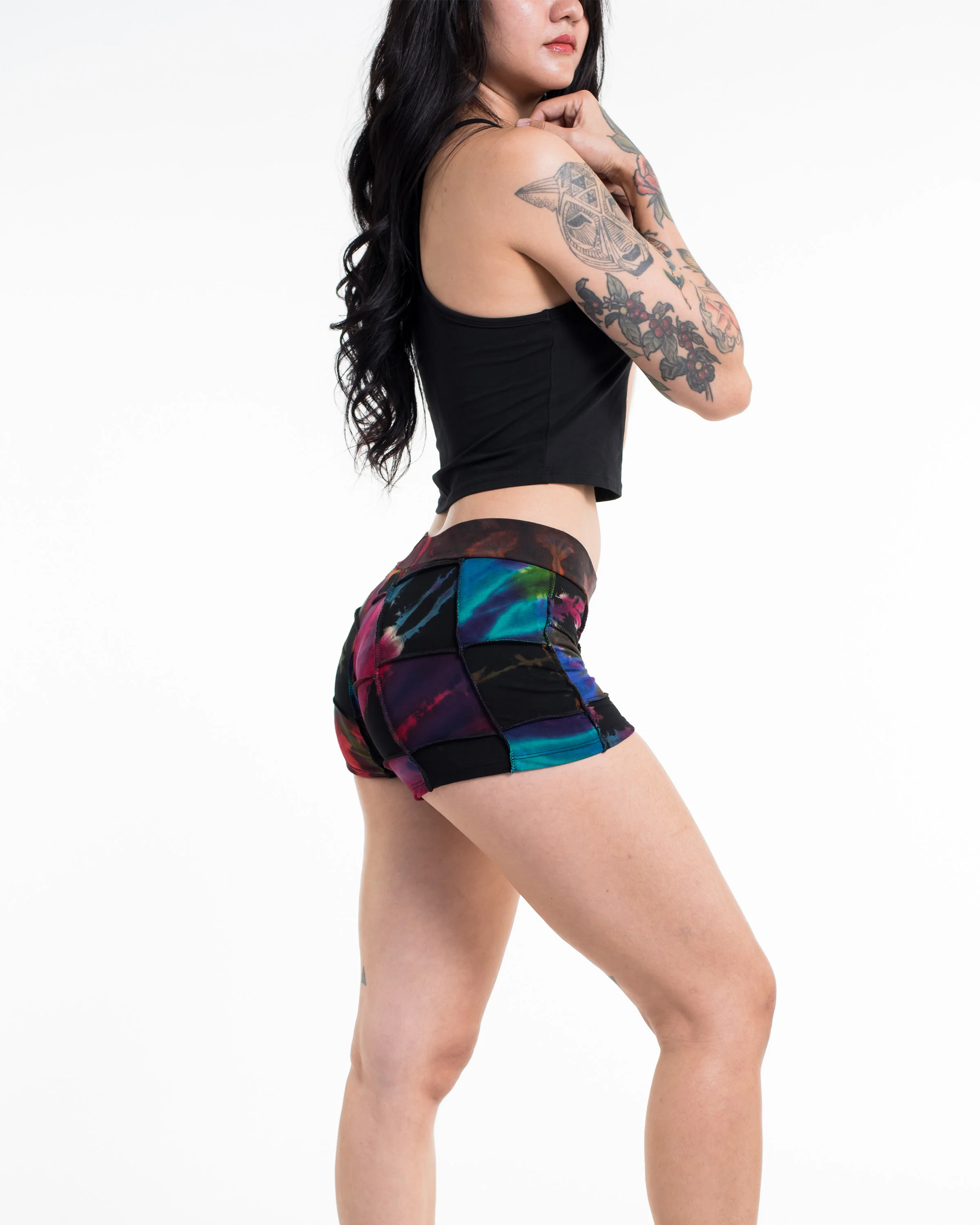 Patchwork Tie Dye Shorts in Multi Black