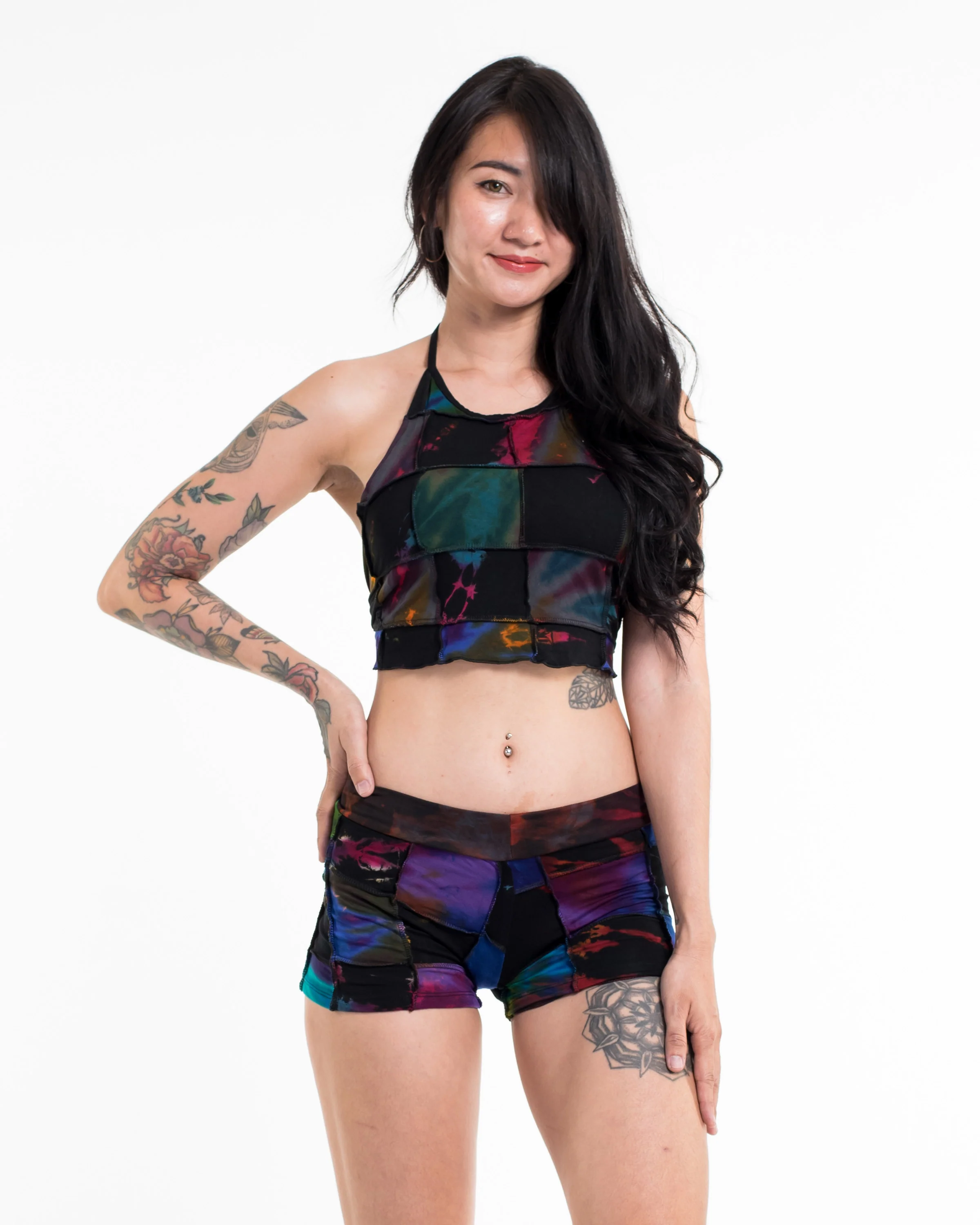 1723-Patchwork-Tie-Dye-Shorts-in-Multi-Black-3.webp Patchwork Tie Dye Shorts in Multi Black