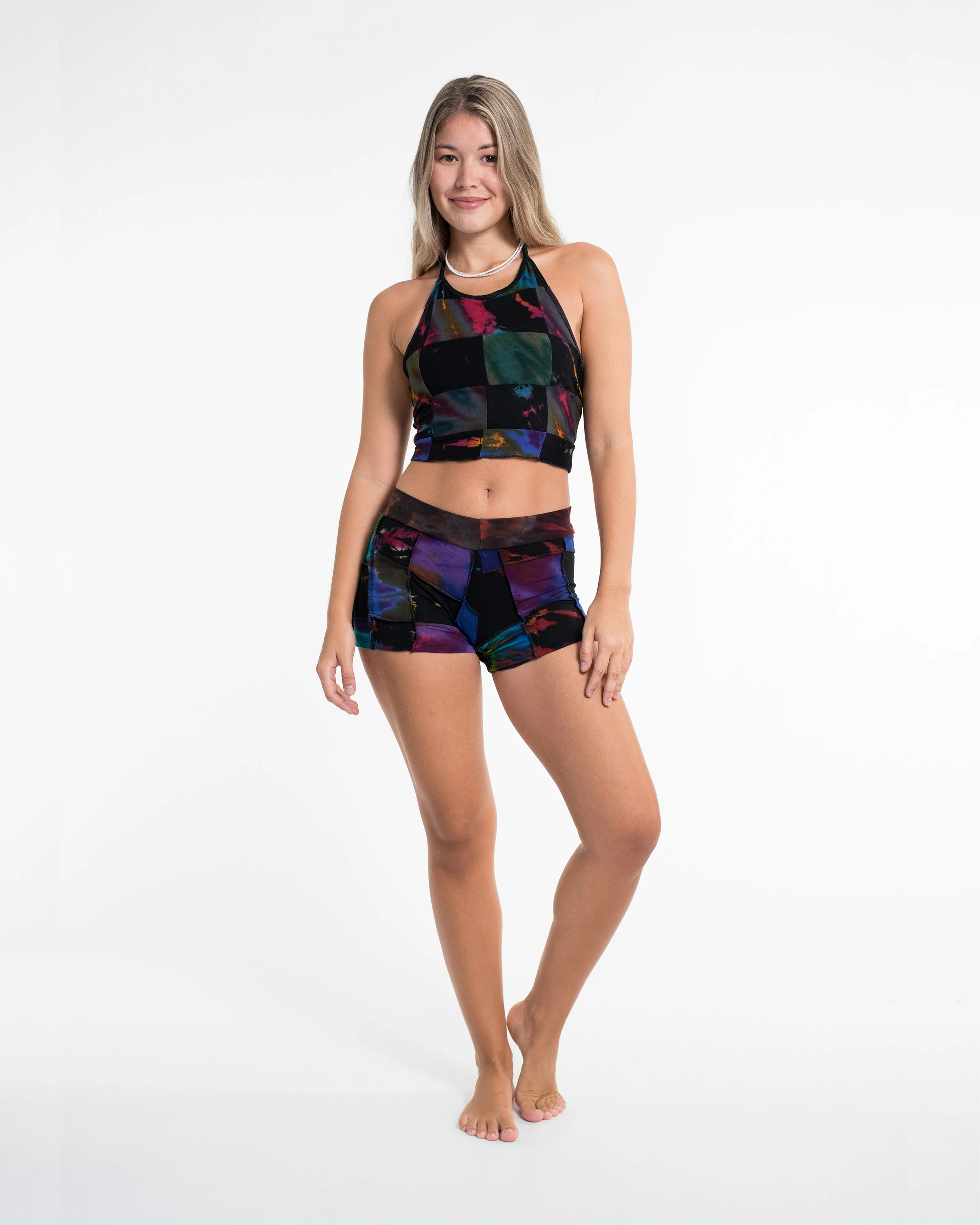 1723-Patchwork-Tie-Dye-Shorts-in-Multi-Black-5.webp Patchwork Tie Dye Shorts in Multi Black