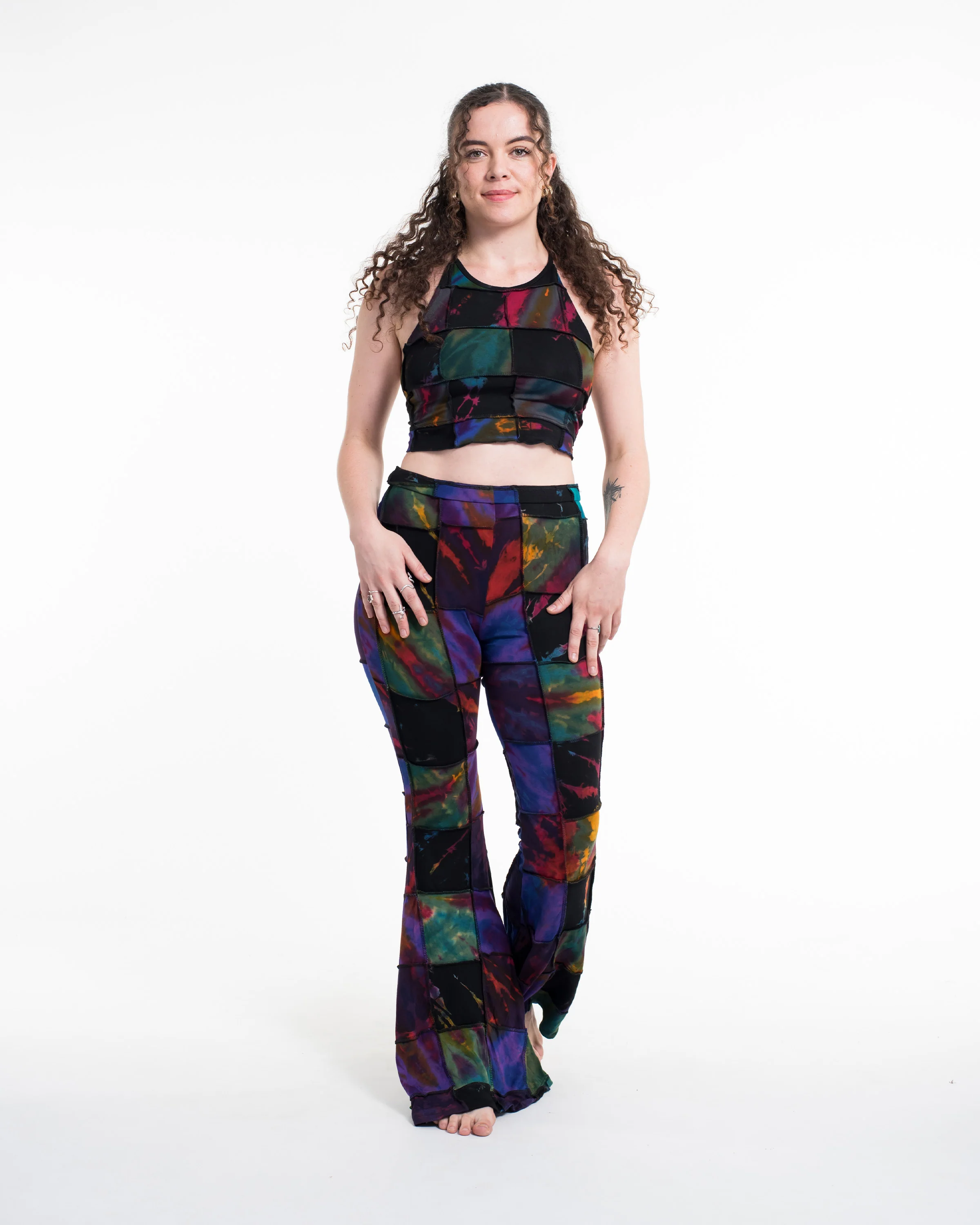 1729-Patchwork-Tie-Dye-Flare-Pants-in-Multi-Black-3.webp Patchwork Tie Dye Flare Pants in Multi Black
