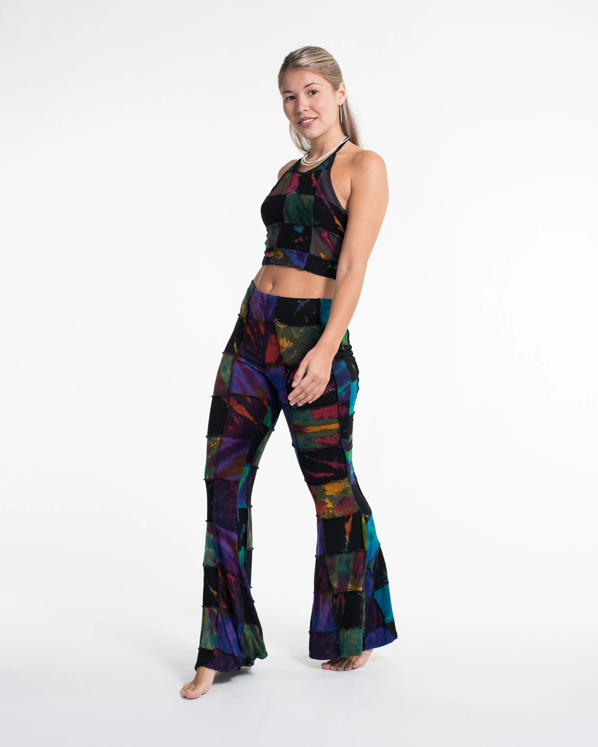 1729-Patchwork-Tie-Dye-Flare-Pants-in-Multi-Black-4.webp Patchwork Tie Dye Flare Pants in Multi Black