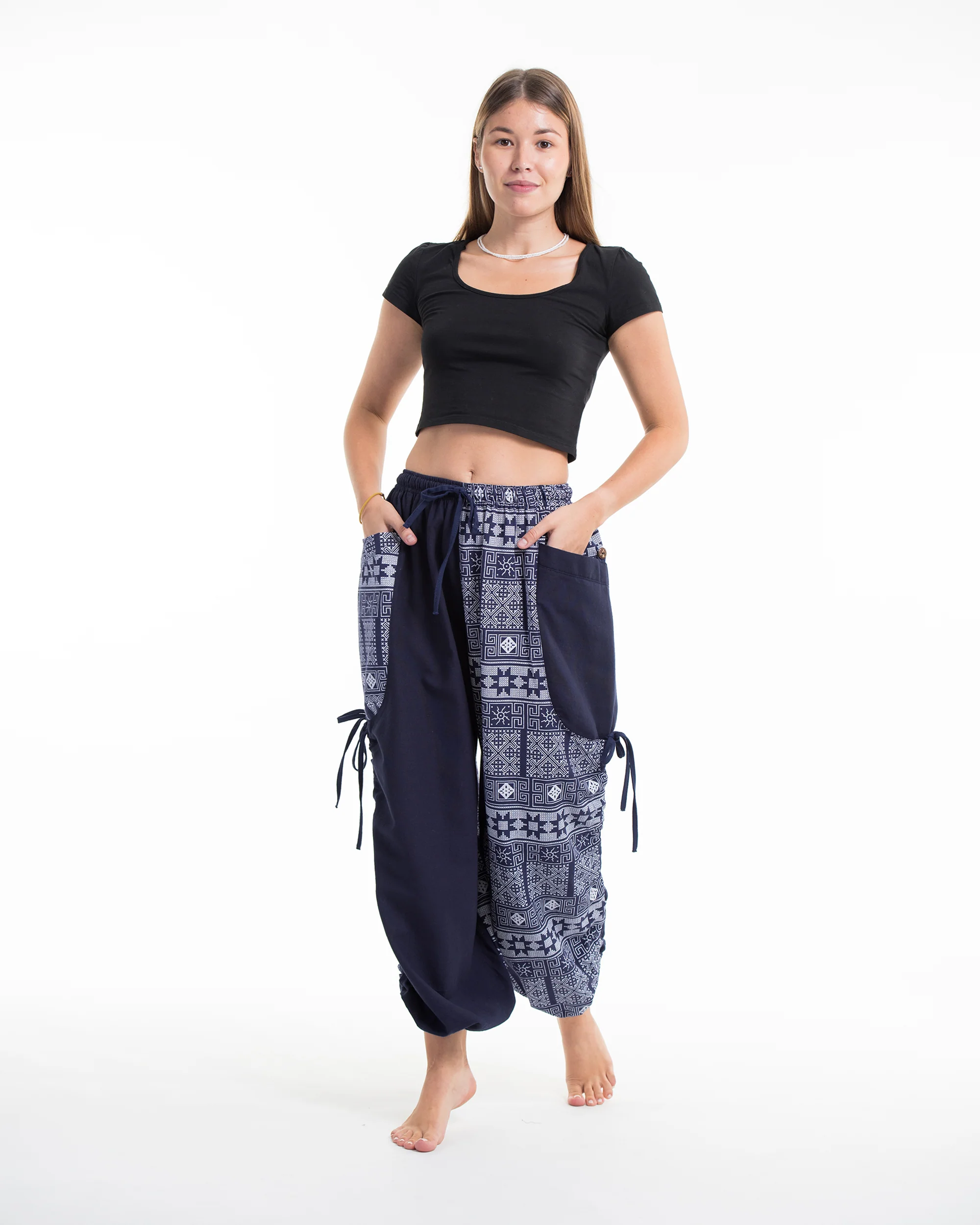 1735-Two-Tone-Traditional-Prints-Women-s-Cotton-Pants-in-Navy-3.webp Two Tone Traditional Prints Women's Cotton Pants in Navy